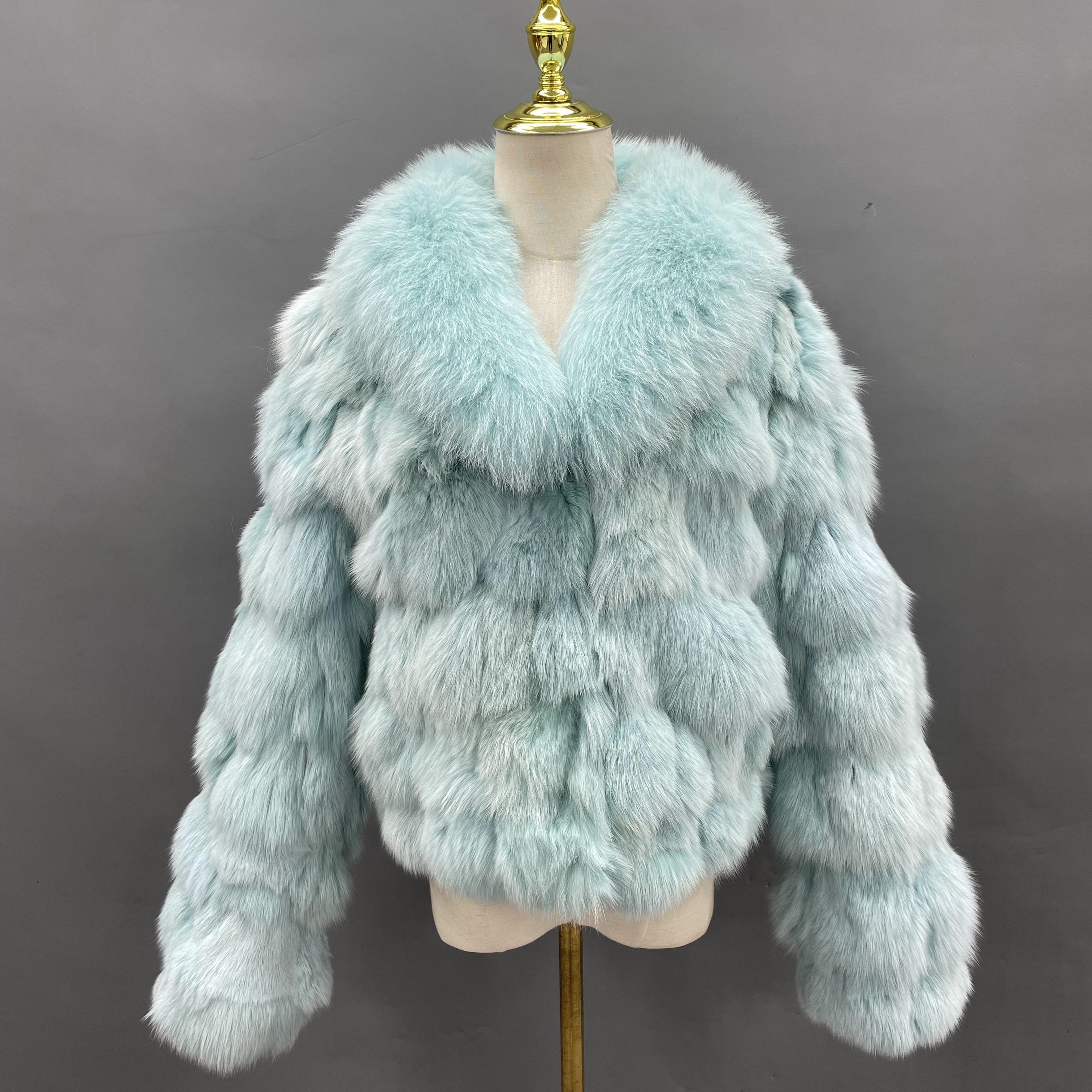 Plus Size Women's Short Stylish Lapel Real Fox Fur Luxury Jacket - Janefur