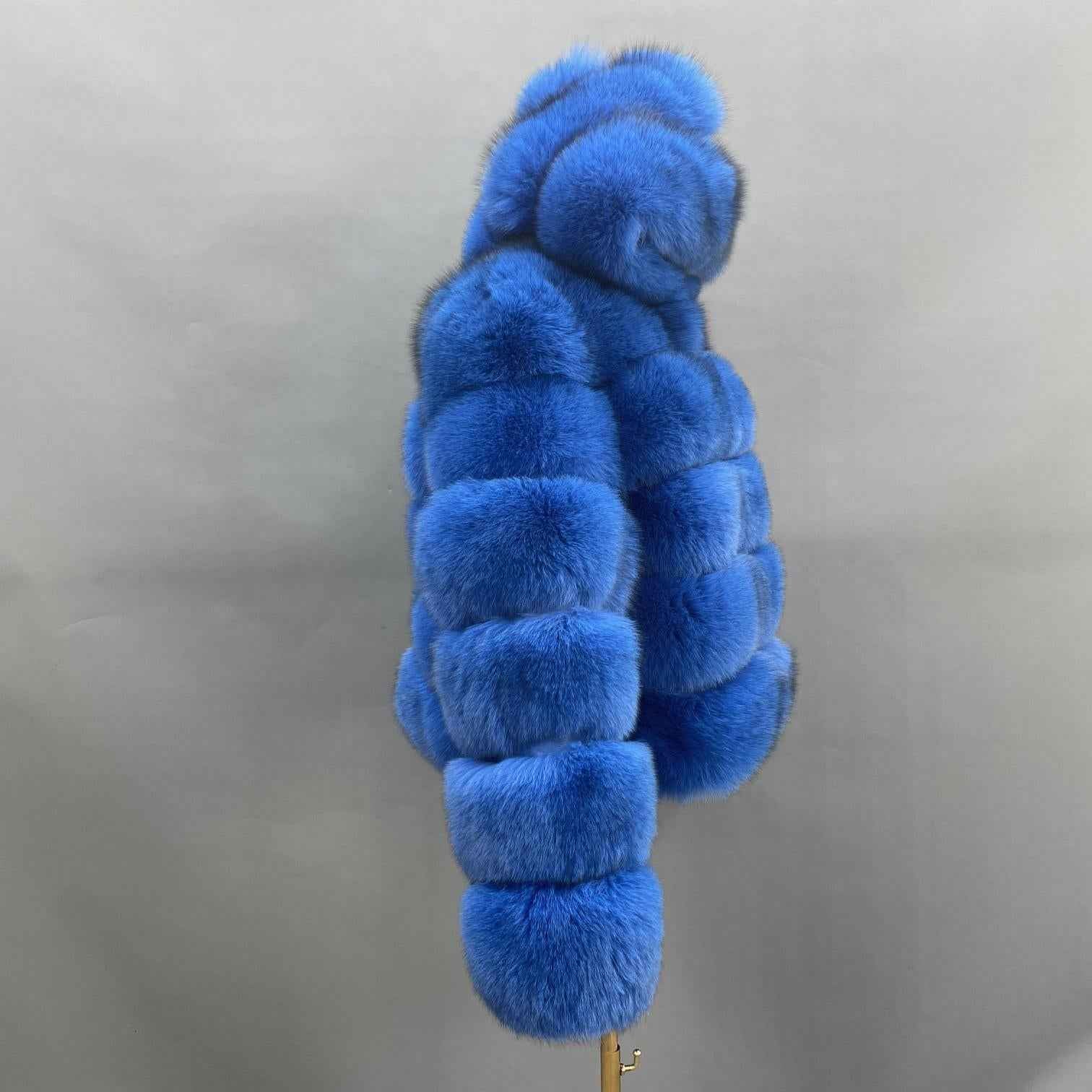 Women's Short Winter Trend Real Fox Fur Coat Solid Color Hooded - Janefur