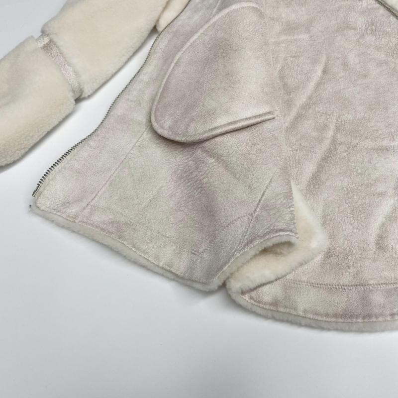Creamy White Hooded Fox Fur Collar Shearling - Janefur