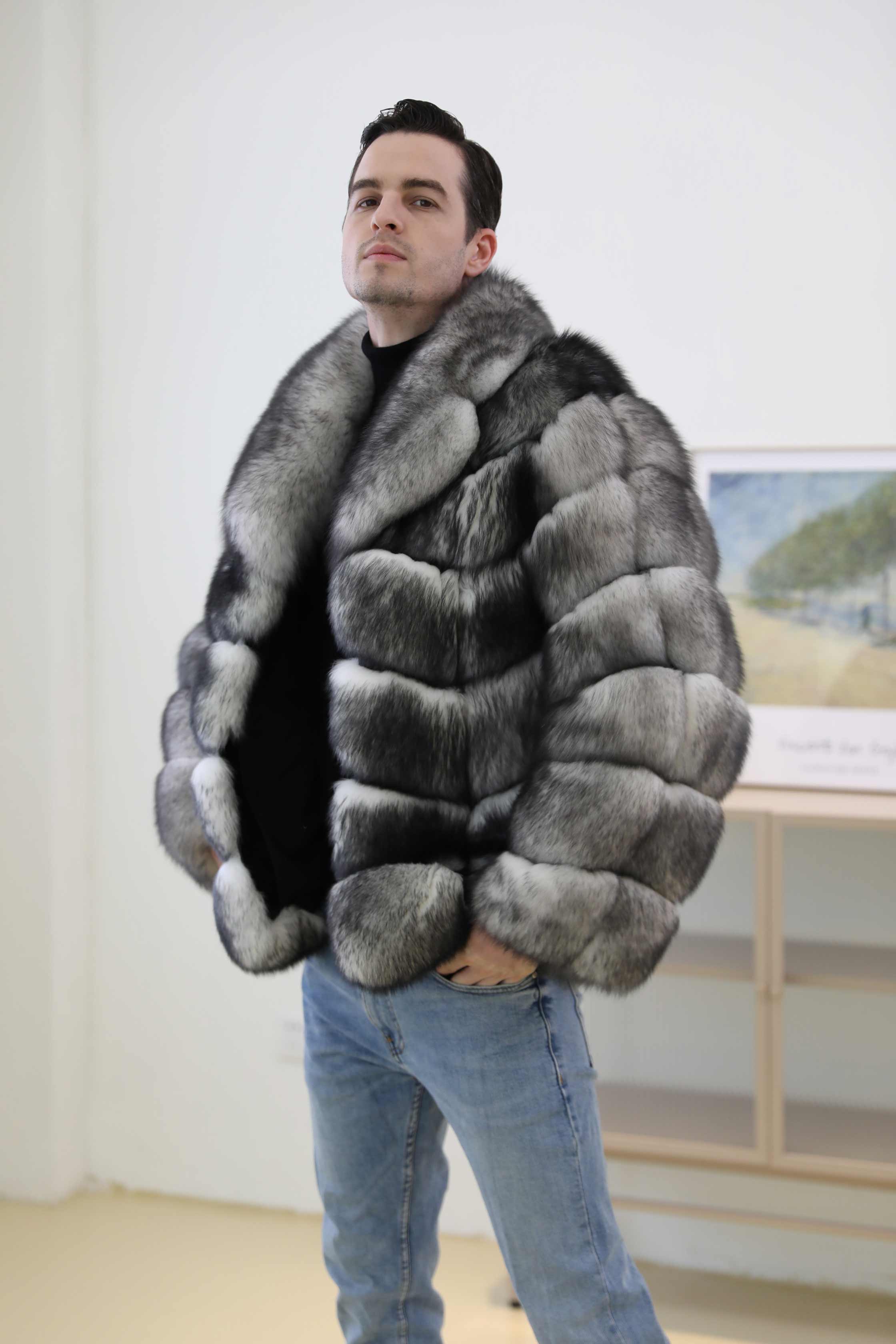 Fluffy Fox Fur Winter Men's New White Fox Warm Luxury Coat - Janefur