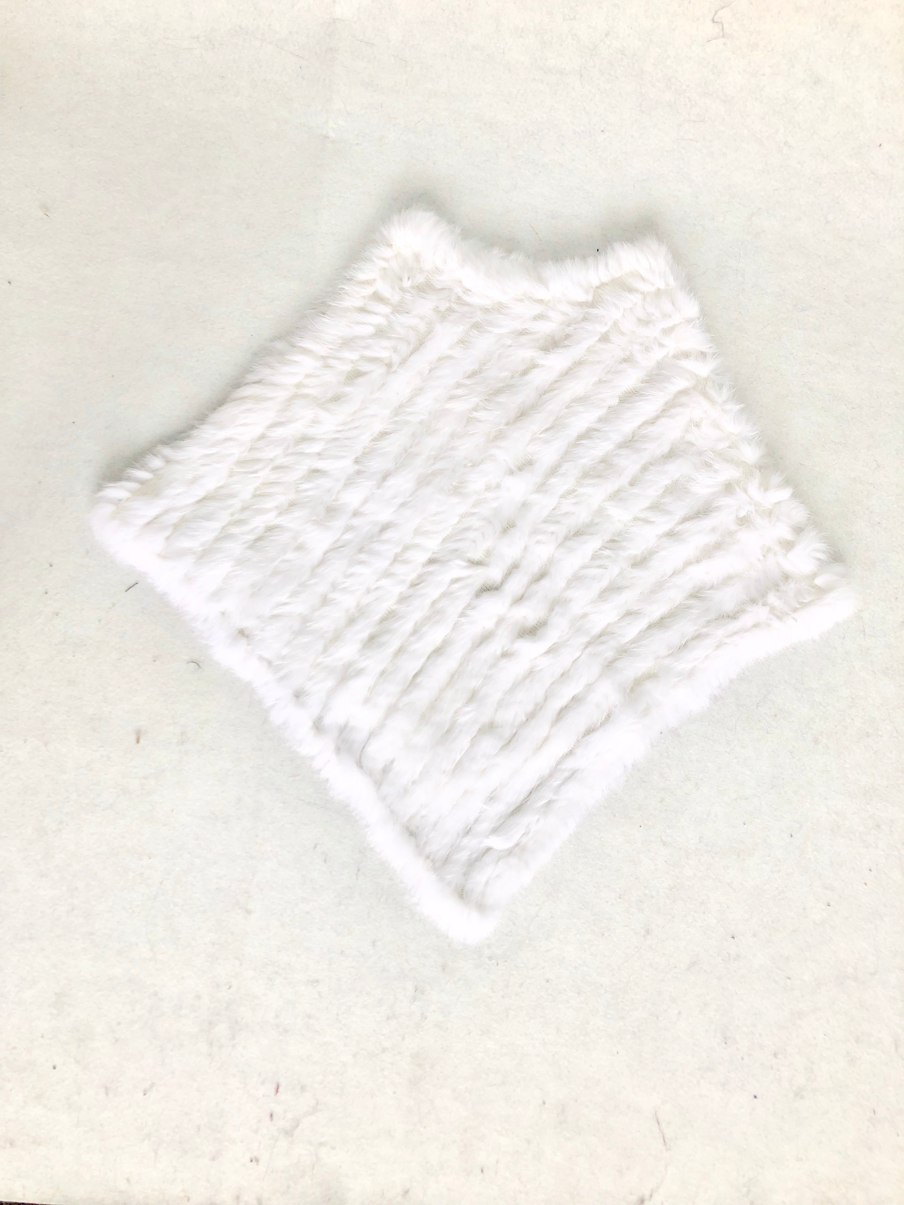 Women's Black & White Rabbit Fur Triangular Shawl - Luxe Winter Accessory