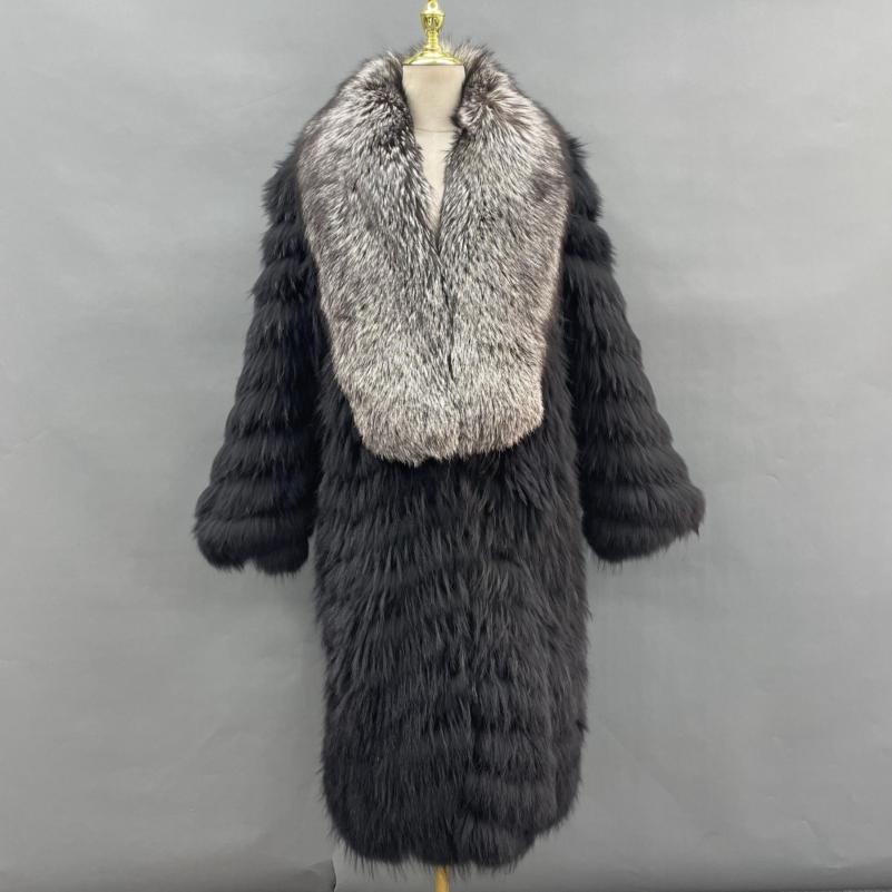 Big Wolf Fur Collar Luxury Winter Natural Raccoon Fur Long Coat - Janefur