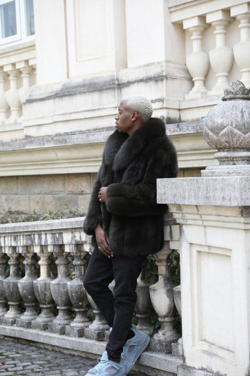 Men's Vertical Stripe Blue Fox Fur Jacket - Janefur