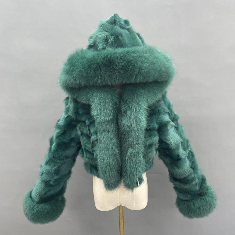 Fox Front Zipper Coat with Hood - Janefur