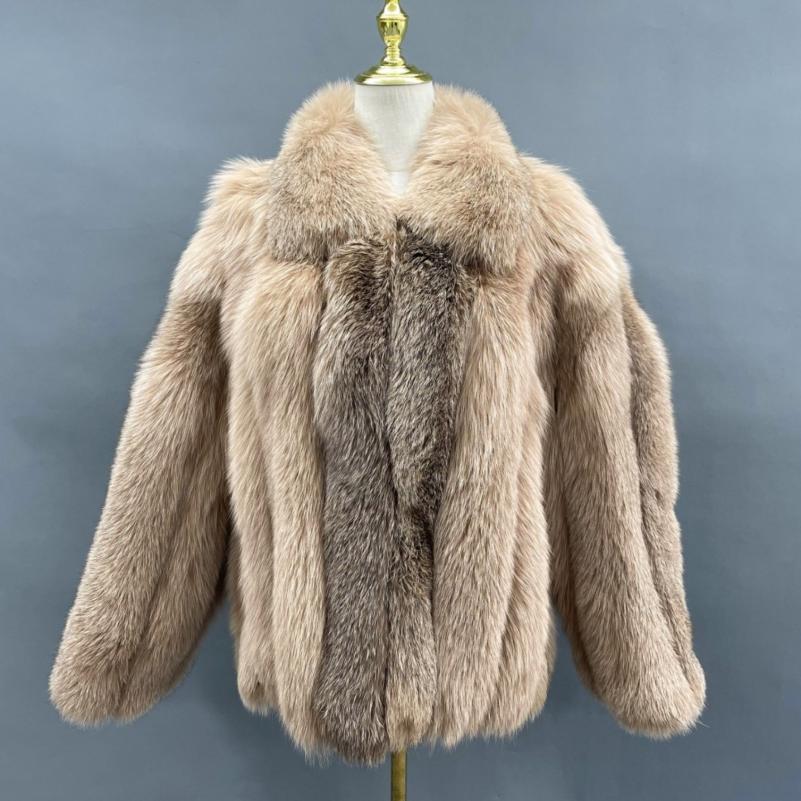 Men's Warm Fox Fur Coat Vertical Stripe High-quality Coat - Janefur