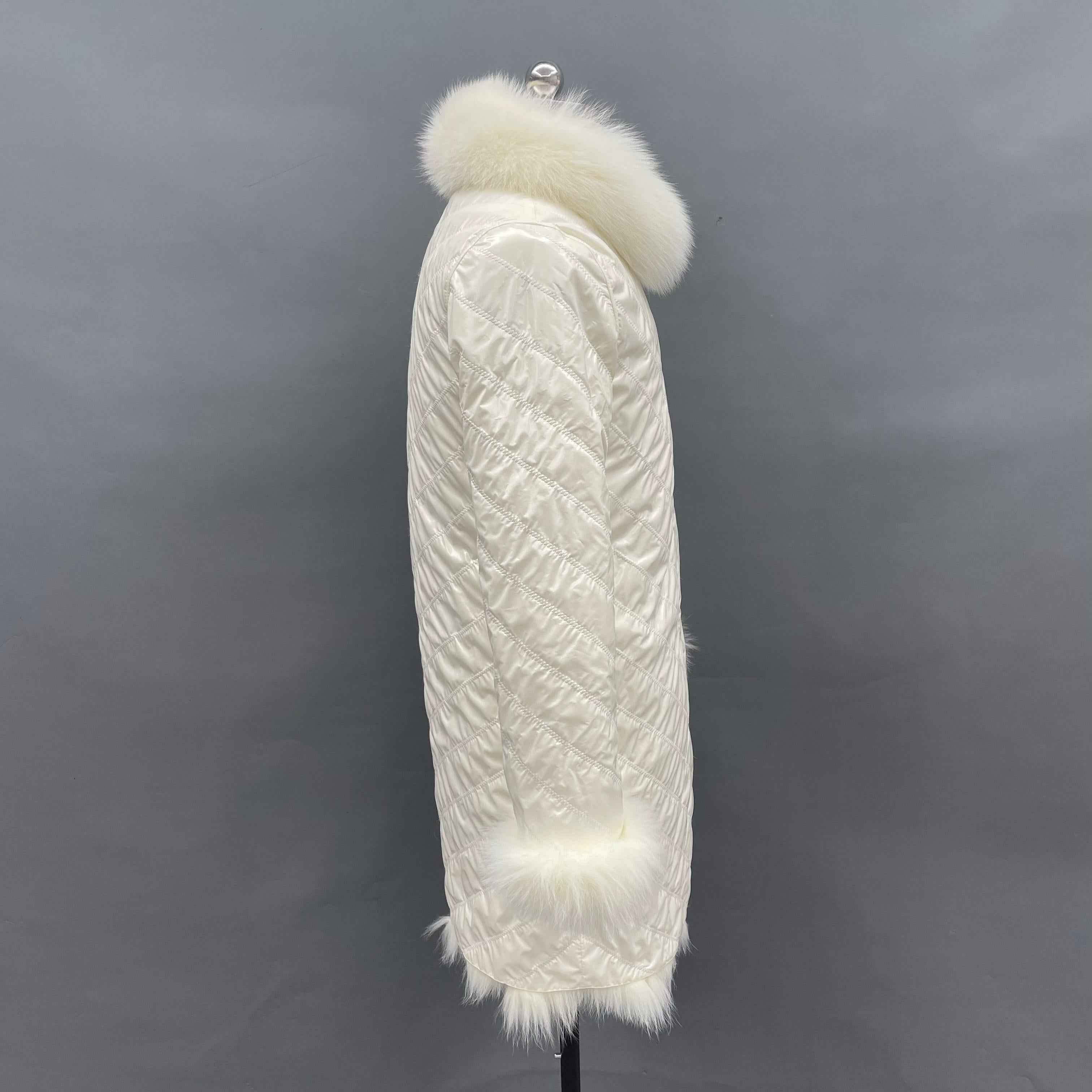 Double-Sided Fox Fur Diagonal Stripe Long Coat - Janefur