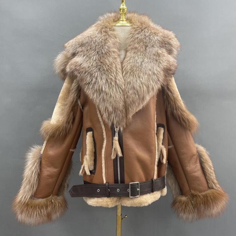 Men's Popular Motorcycle Style Fur Coat With Detachable Collar - Janefur
