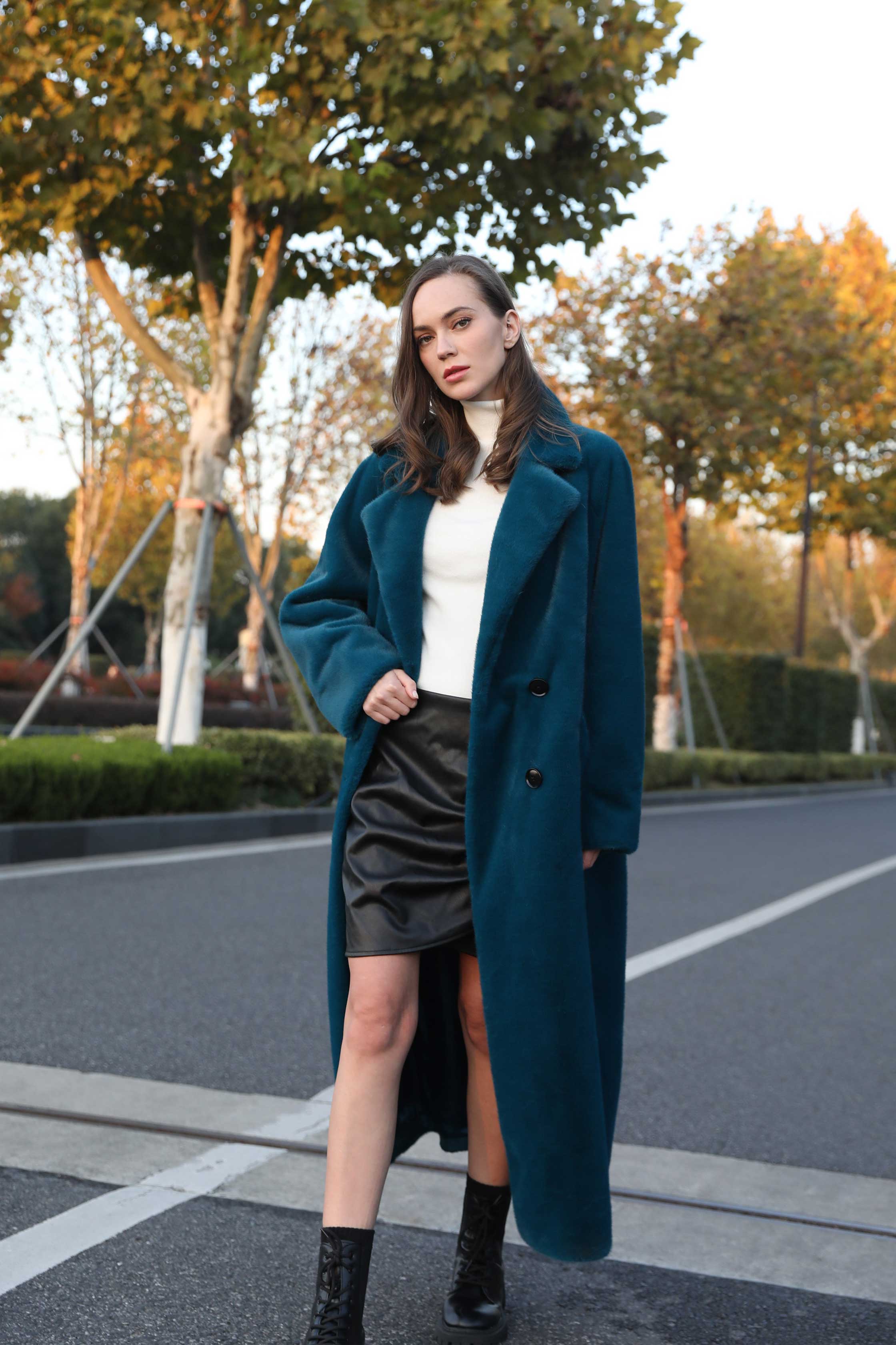 Women's Winter Solid Color Fashion Collar Faux Mink Eco Fur Coat - Janefur