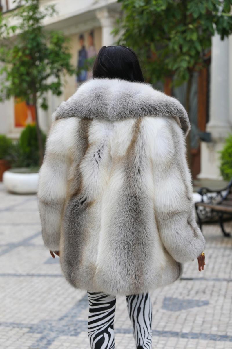 Big Collar Whole Fur Golden Island Fox Coat - Janefur