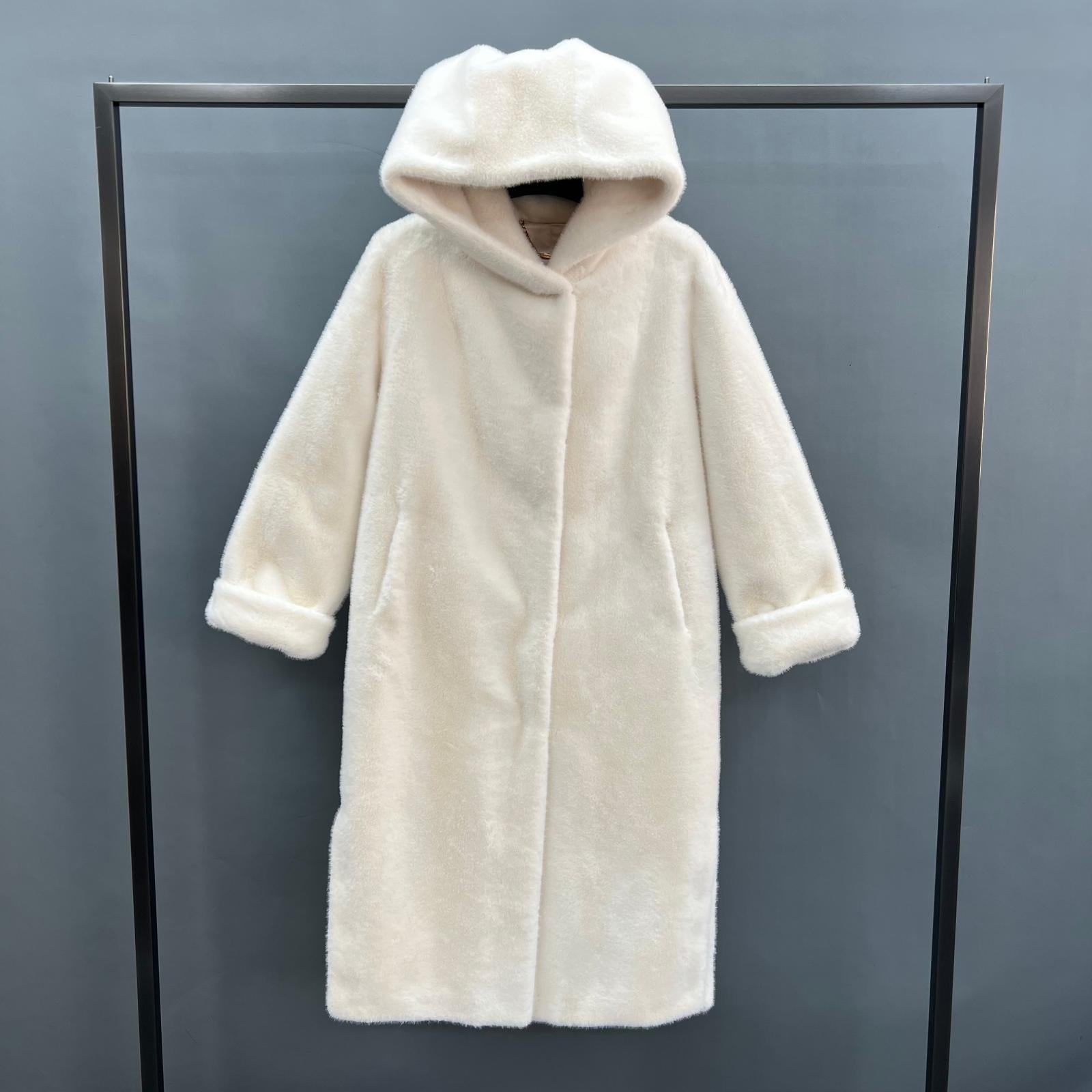 Women's Winter Fashion Windproof Hooded Pure Color Imitation Mink Eco Fur Coat - Janefur