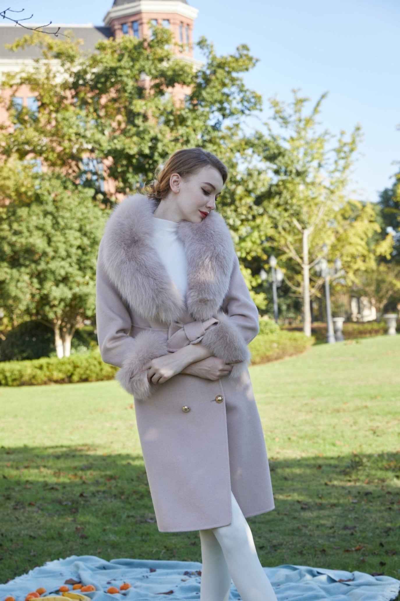 Women's Large Fox Fur Lapel Warm Cashmere Jacket - Janefur