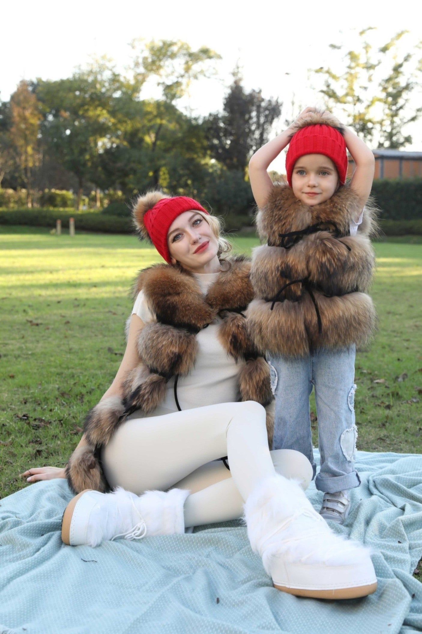 New Fall And Winter Striped With Fur Pom Pom Acrylic Hat - Janefur