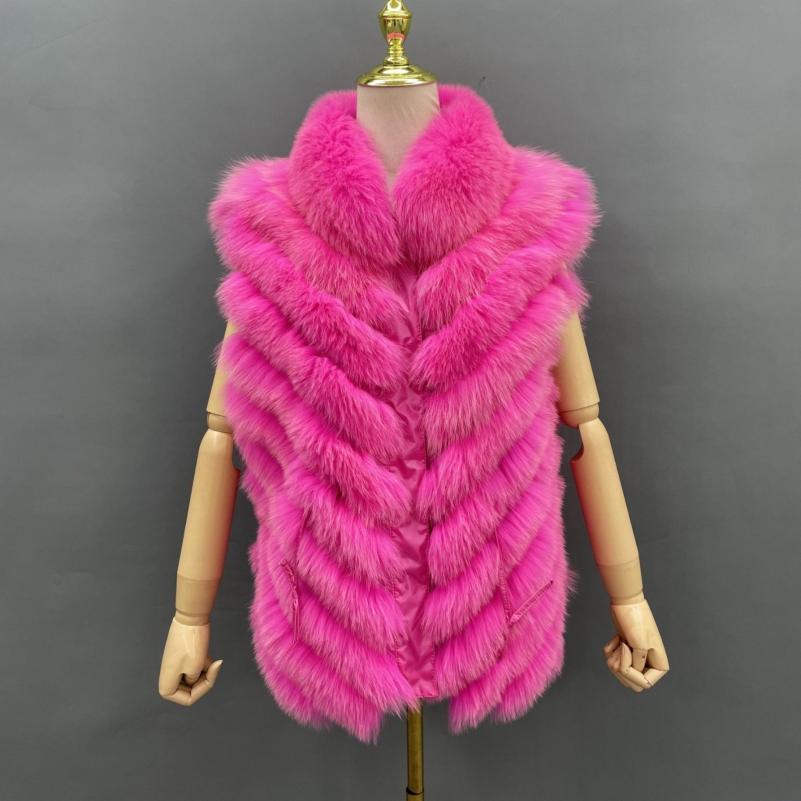 Double-Sided Fox Fur Diagonal Stripe Vest - Janefur