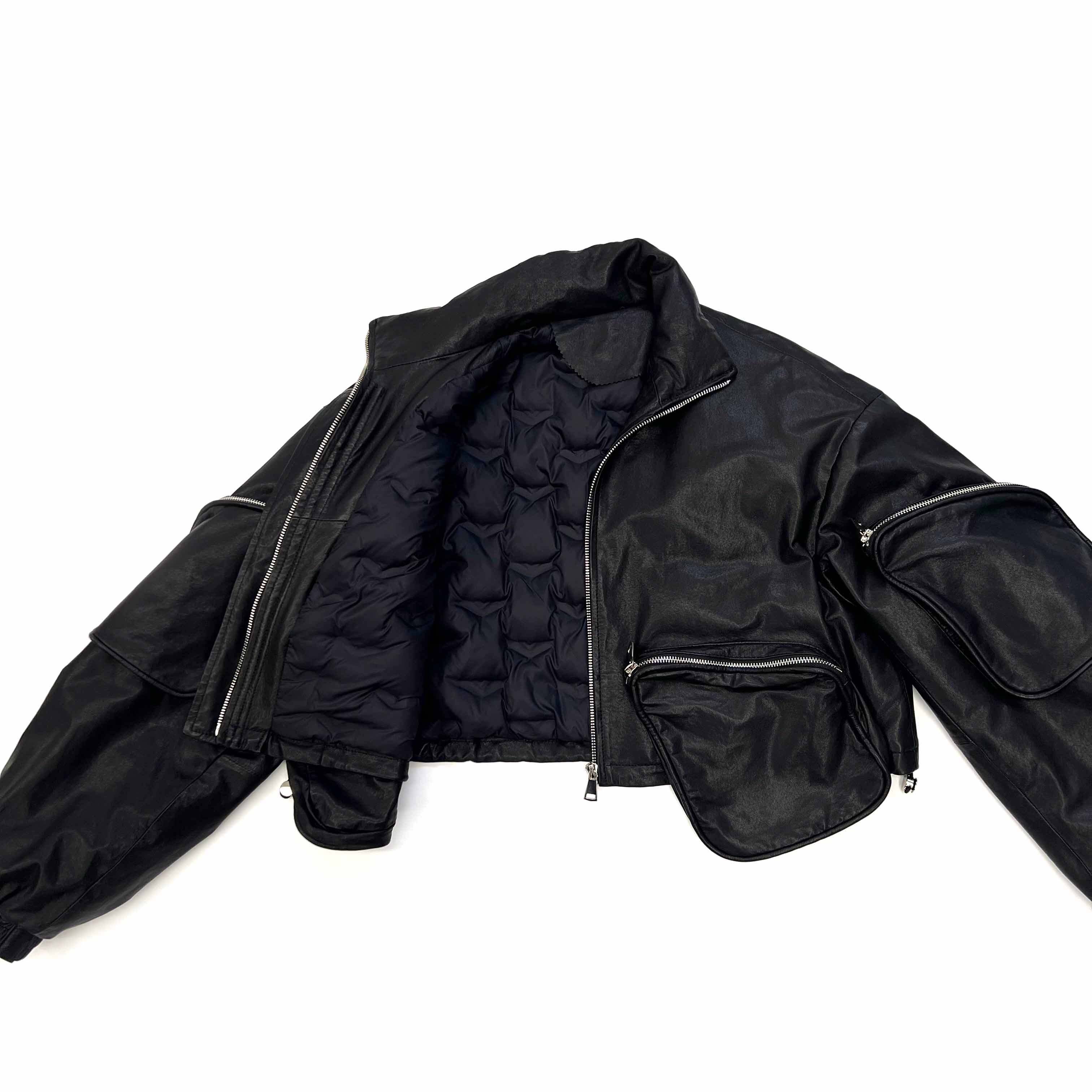 Stand-up Collar Cropped Utility-style Down Jacket - Janefur
