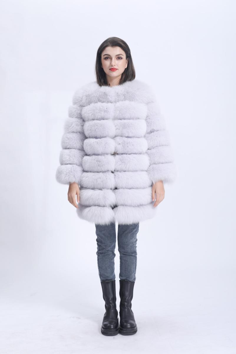 Women's Winter Warm Comfortable Crewneck Real Fox Fur Jacket - Janefur