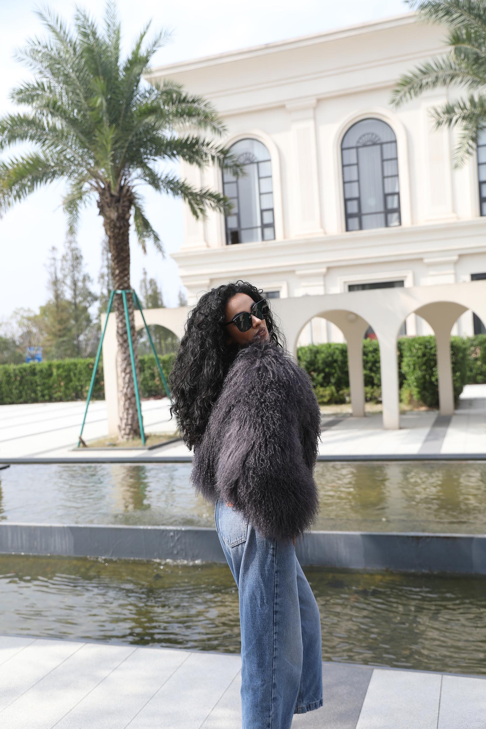 Women's New Mongolian Lamb Fur Round Collar Short Jacket Fur Coat - Janefur