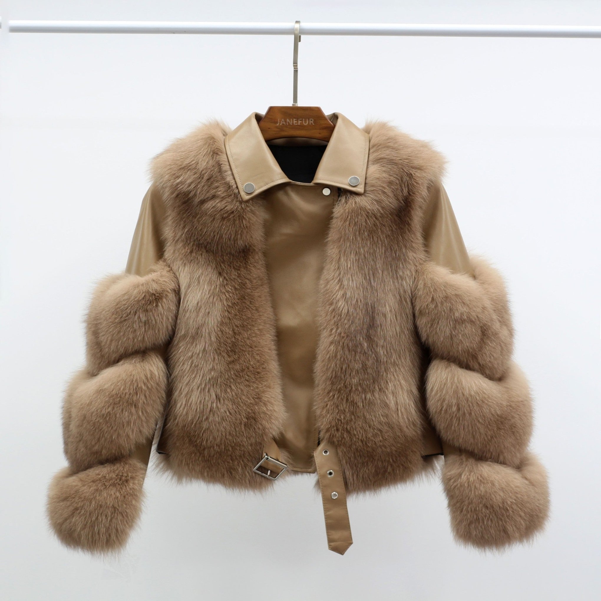 Women's Fall and Winter Fashion Leather Collar Fox Fur Parka - Janefur