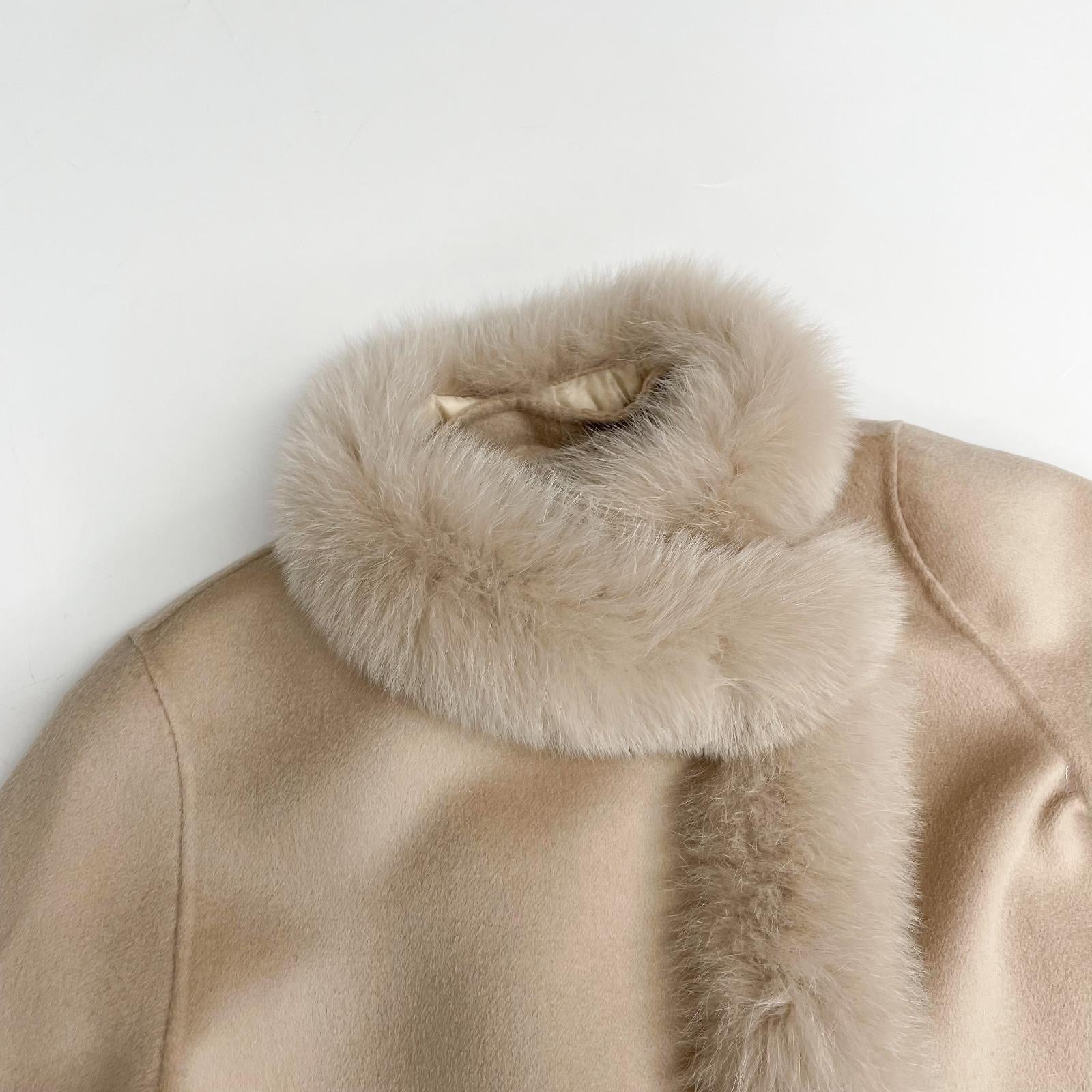 Women Elegant Style Cashmere Coat with Fox Fur Trim Shawl - Janefur