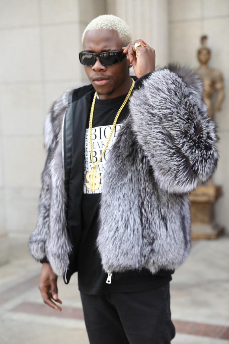 Coat With Ribbed Hem and Cuffs Hooded Made Of Fox Fur - Janefur
