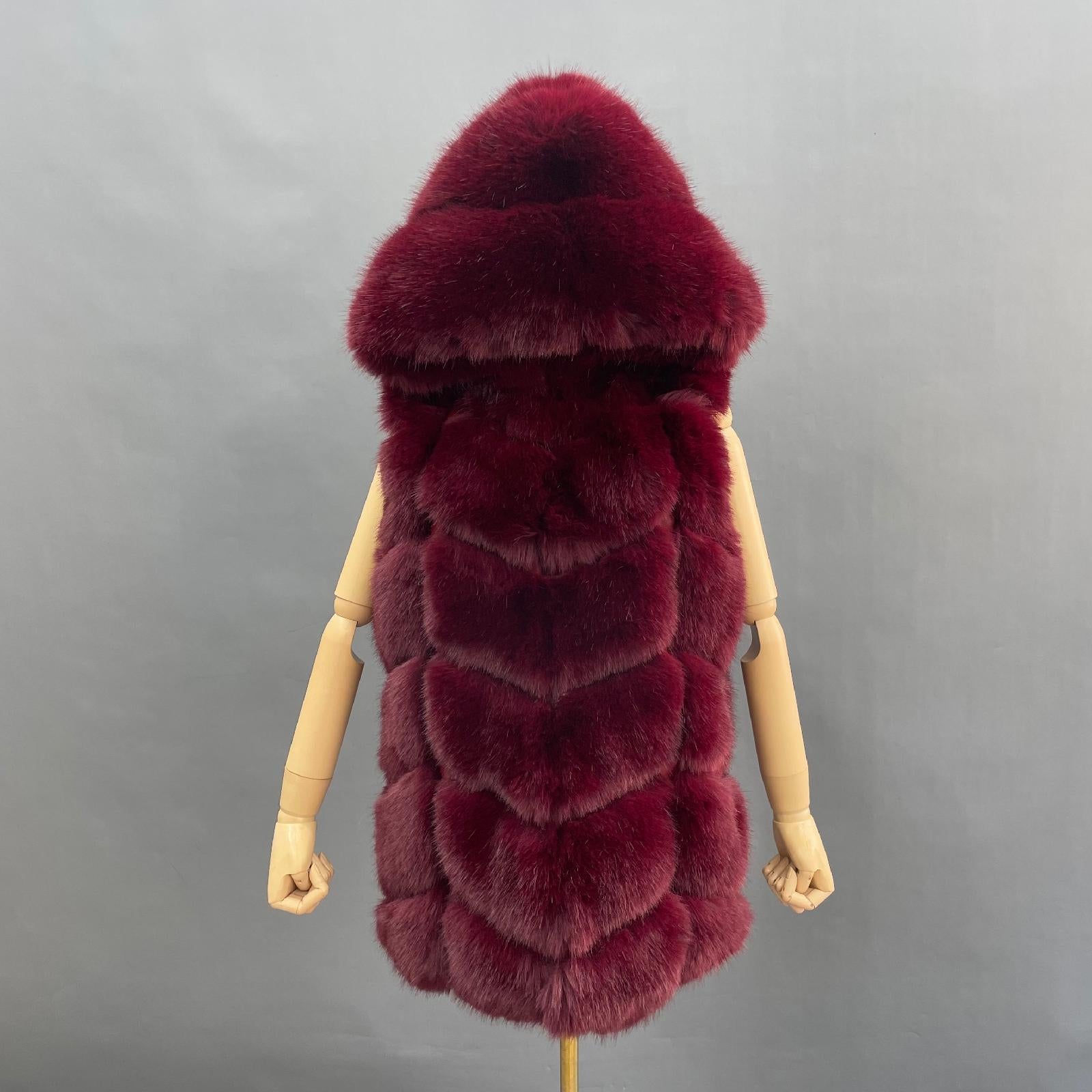 Women's Hooded Vest for Spring and Autumn Faux Fur Vest Eco Fur Coat - Janefur