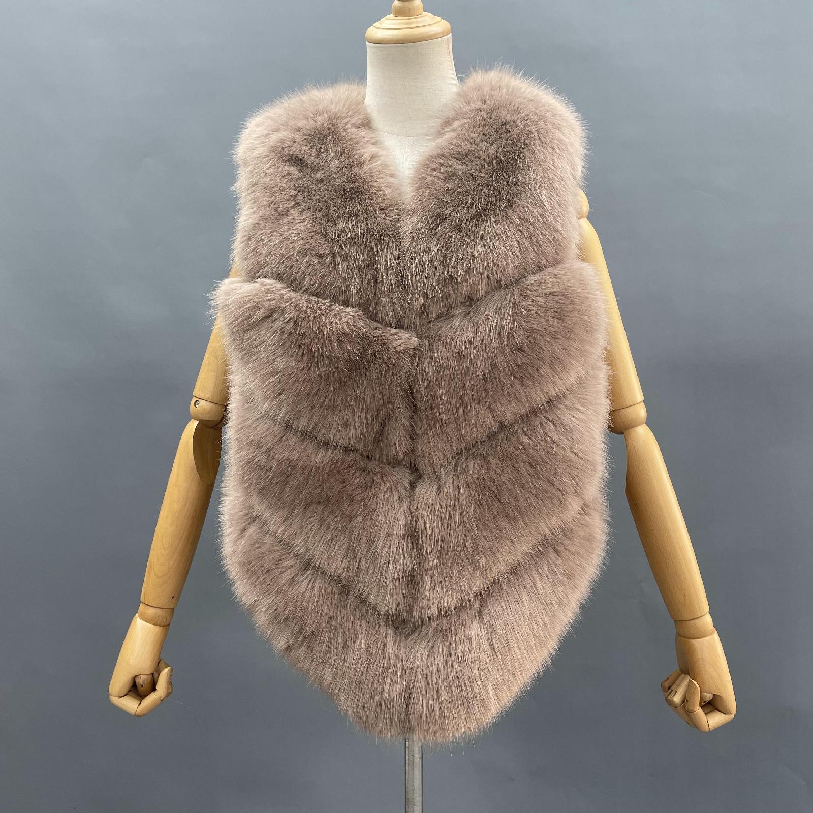 Women's Spring and Autumn Diagonal Striped Faux Fur Vest Solid Color Eco Fur Waistcoat - Janefur