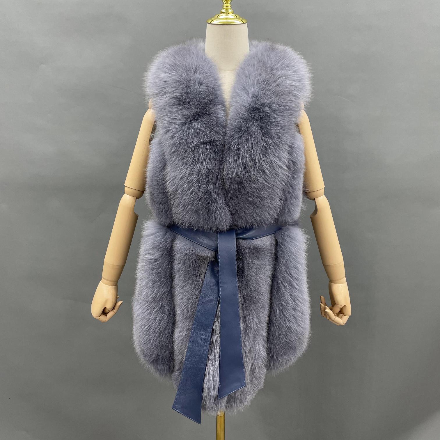 Fall And Winter Women Fox Fur Vest Belt Style Trend Vest - Janefur