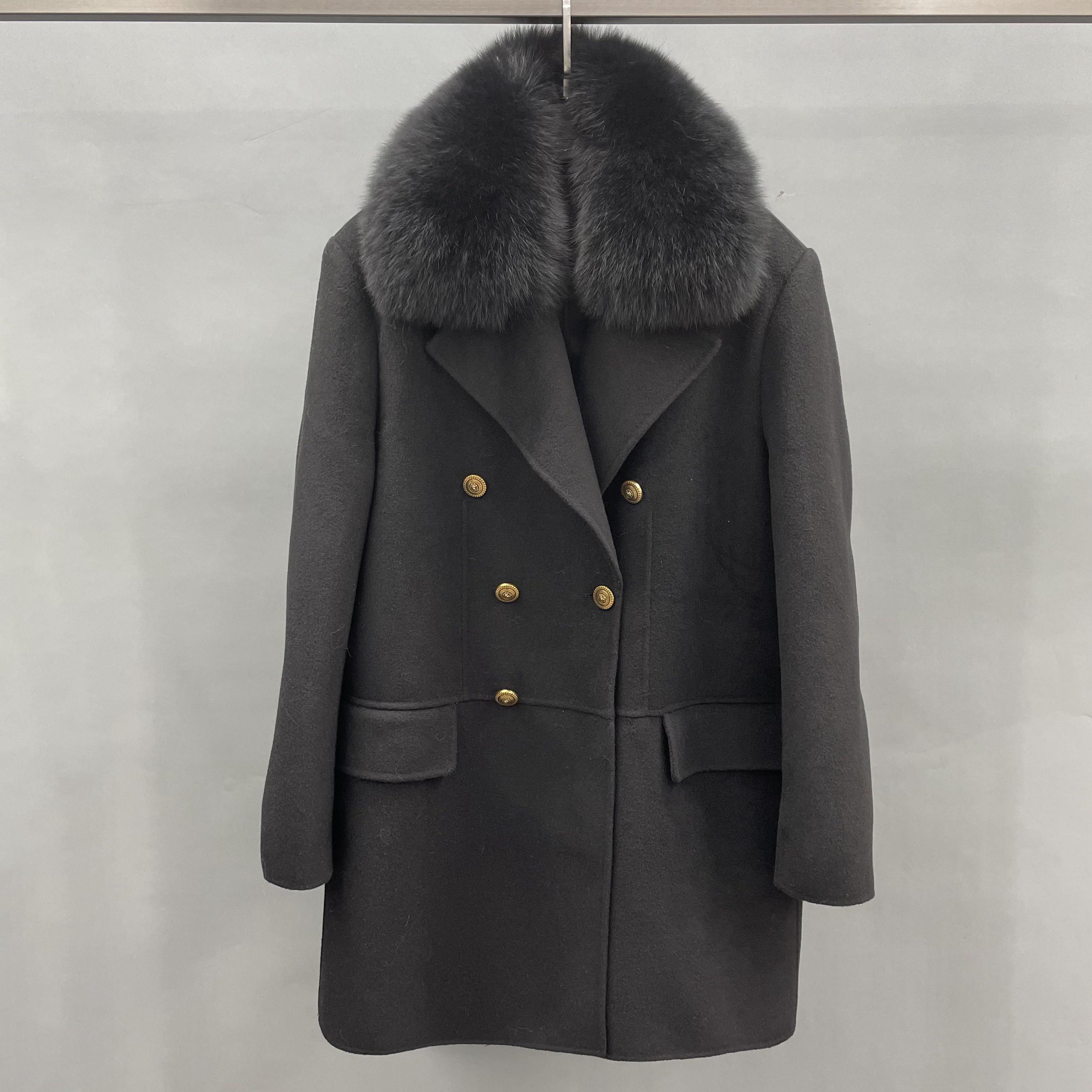 Men's Cashmere Double-breasted Coat Lapel Design - Janefur