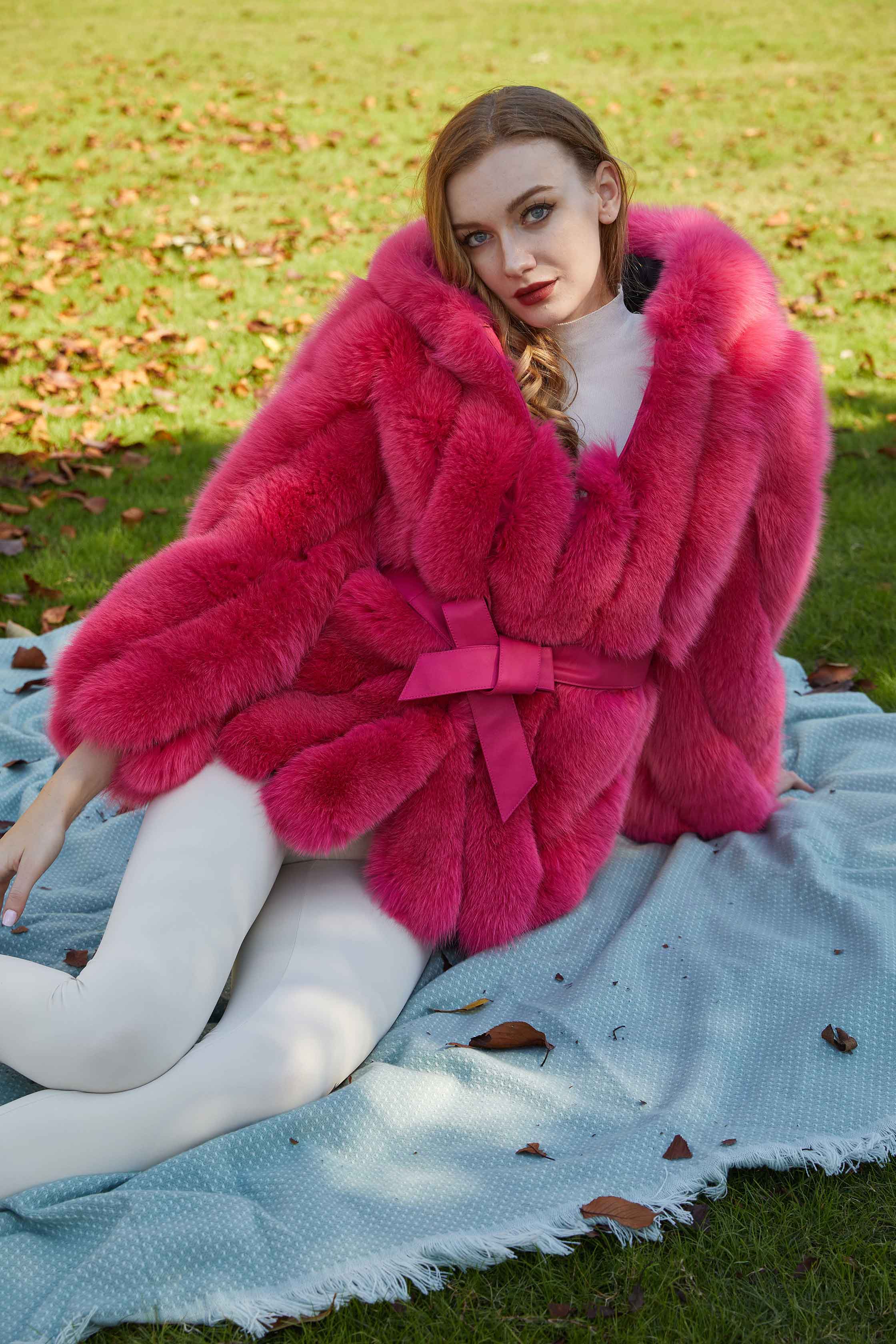 Factory Wholesale Solid Color Womens Fox Fur Thick Coat with Hood - Janefur