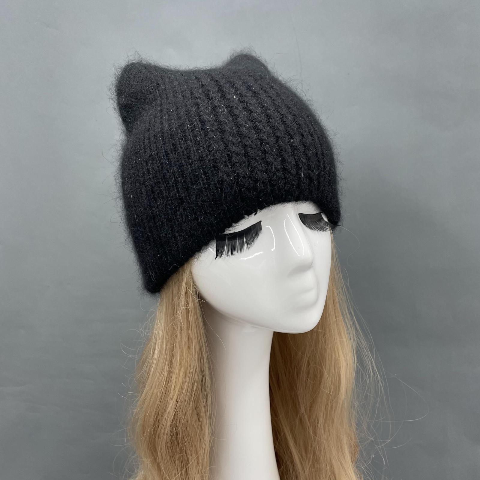 Women Cat Ears Double Layer Knitted Beanie Hat - Janefur