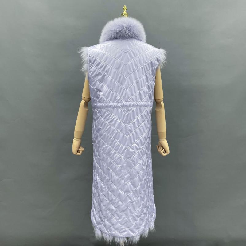 Double-Sided Fox Fur Diagonal Stripe Long Vest - Janefur