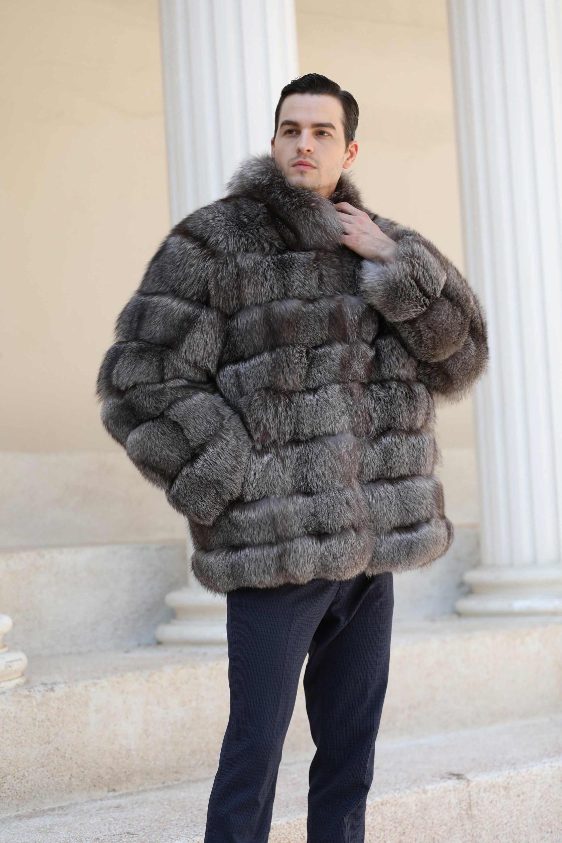 Men's Winter Fashion Warm Stand-up Collar Real Blue Fox Fur Coat - Janefur