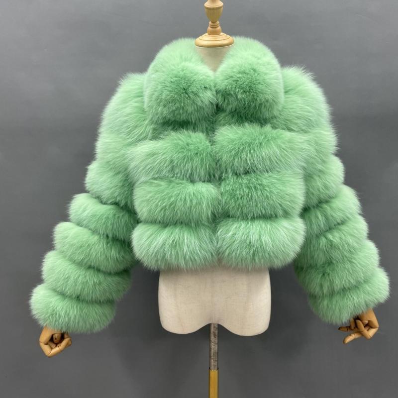 Women's Short Zip Fox Leather Jacket Square Neck Fluffy Fashion Coat - Janefur