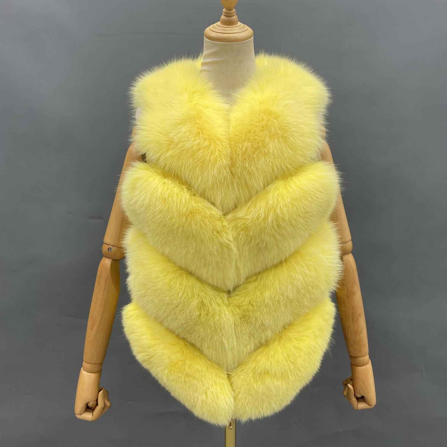 Wholesale Women's Classic Winter Warm Short Fox Fur Vest Casual Solid Color - Janefur