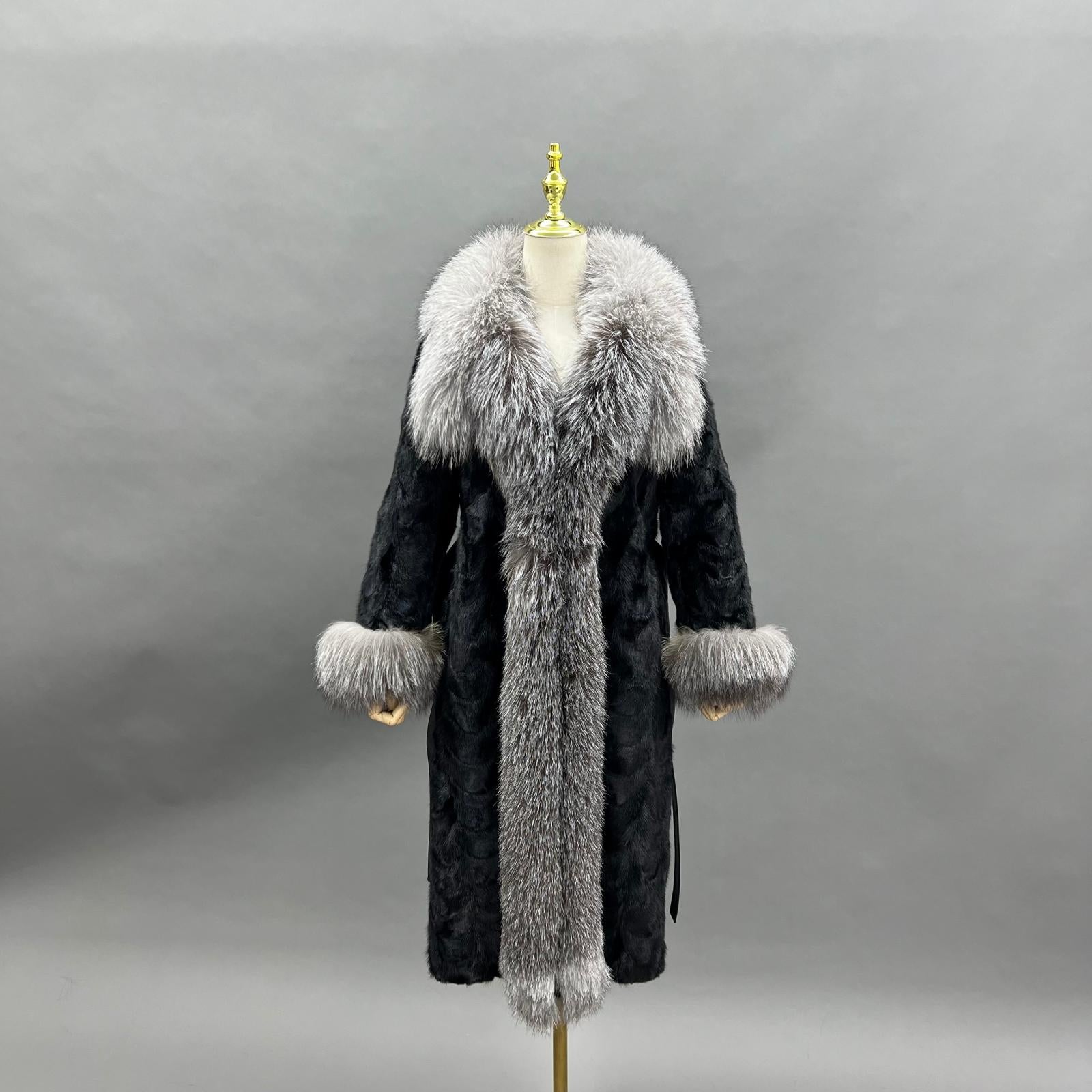 Fox Fur Lapel Women's Luxurious Long Mink-Blended Coat Mink Fur Jacket - Janefur