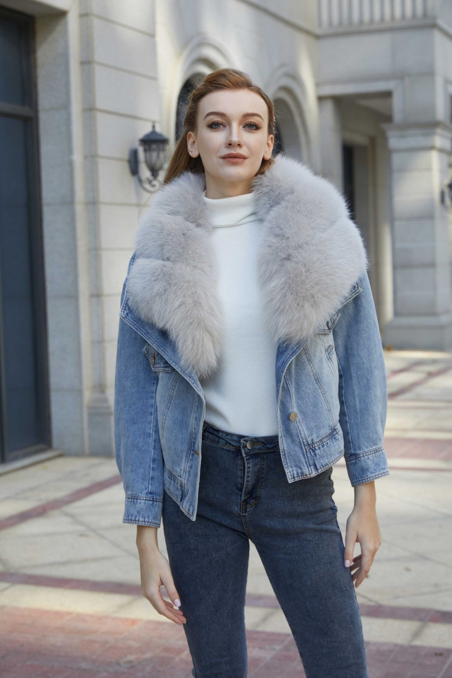 Fur Collar Fur Parka Denim Down Coat Jacket - Janefur