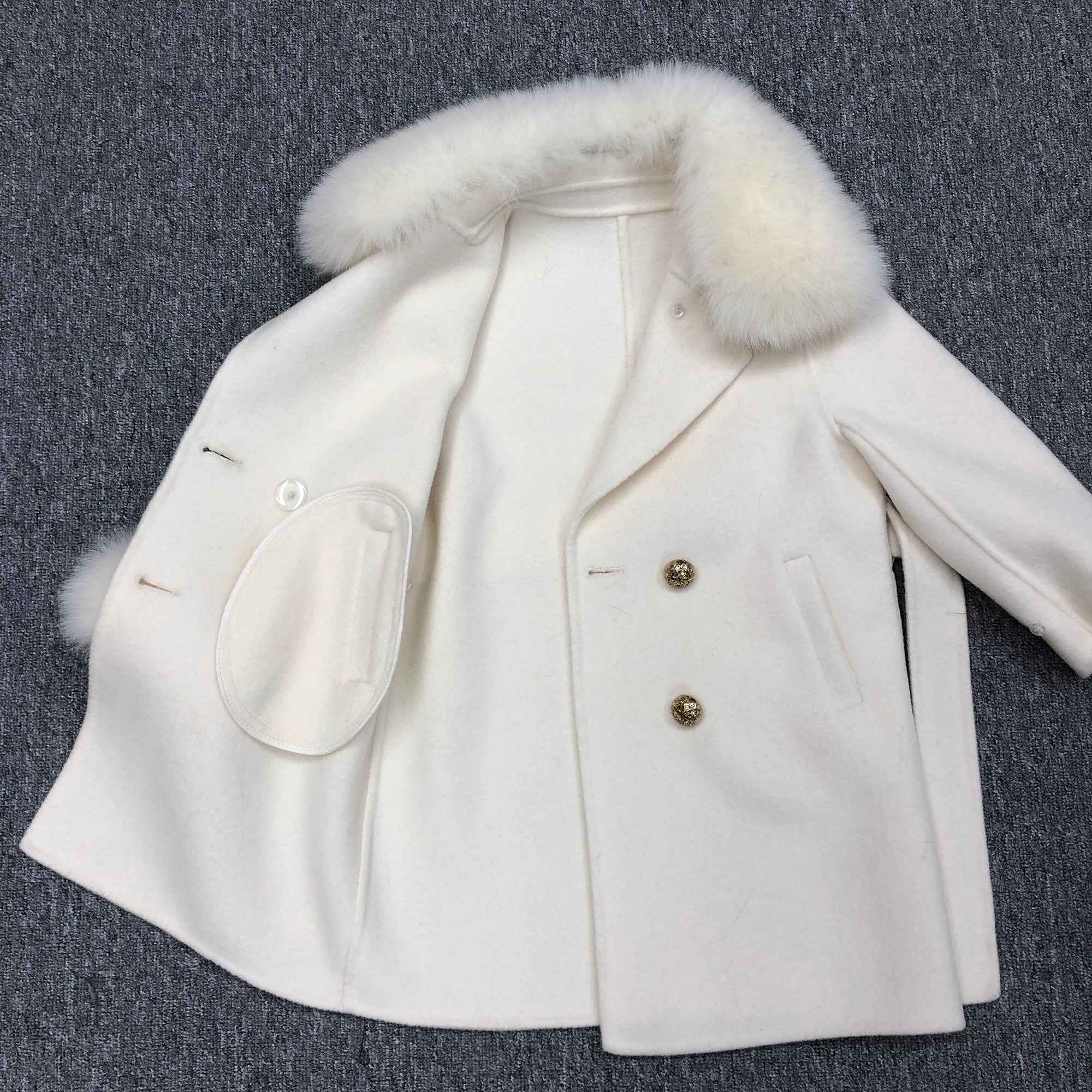 Janefur Children's cashmere belt hooded coat
