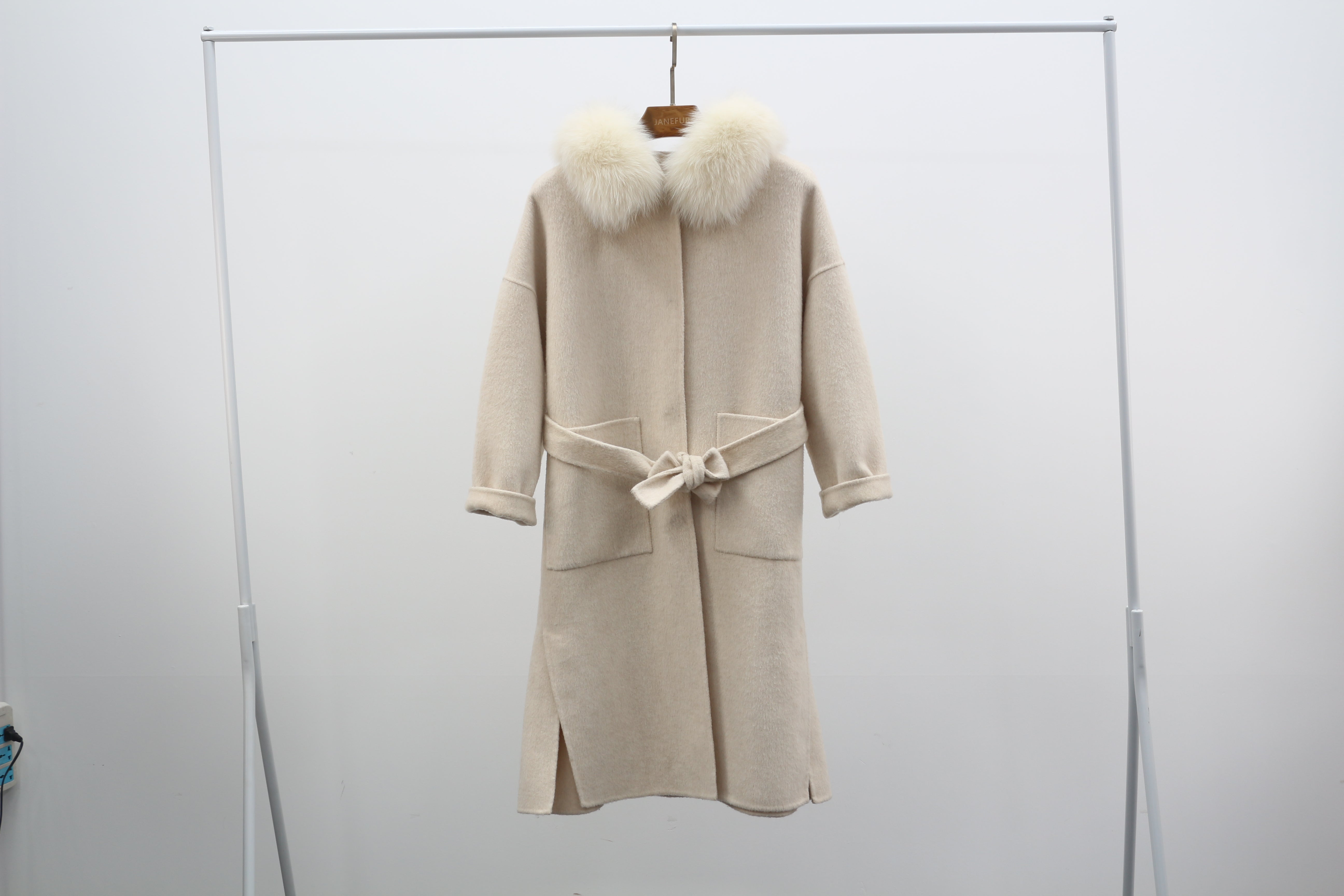 Modern Hooded Double-Faced Wool Coat with Cozy Fox Fur Details 5#Oatmeal Beige F