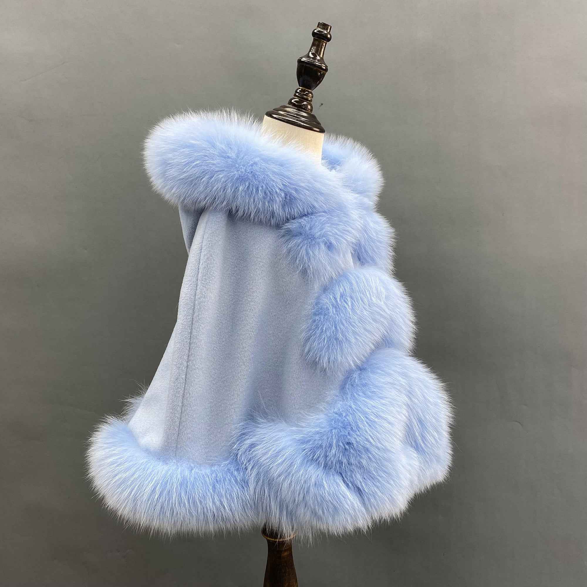 Kids fox fur trimmed hooded cape