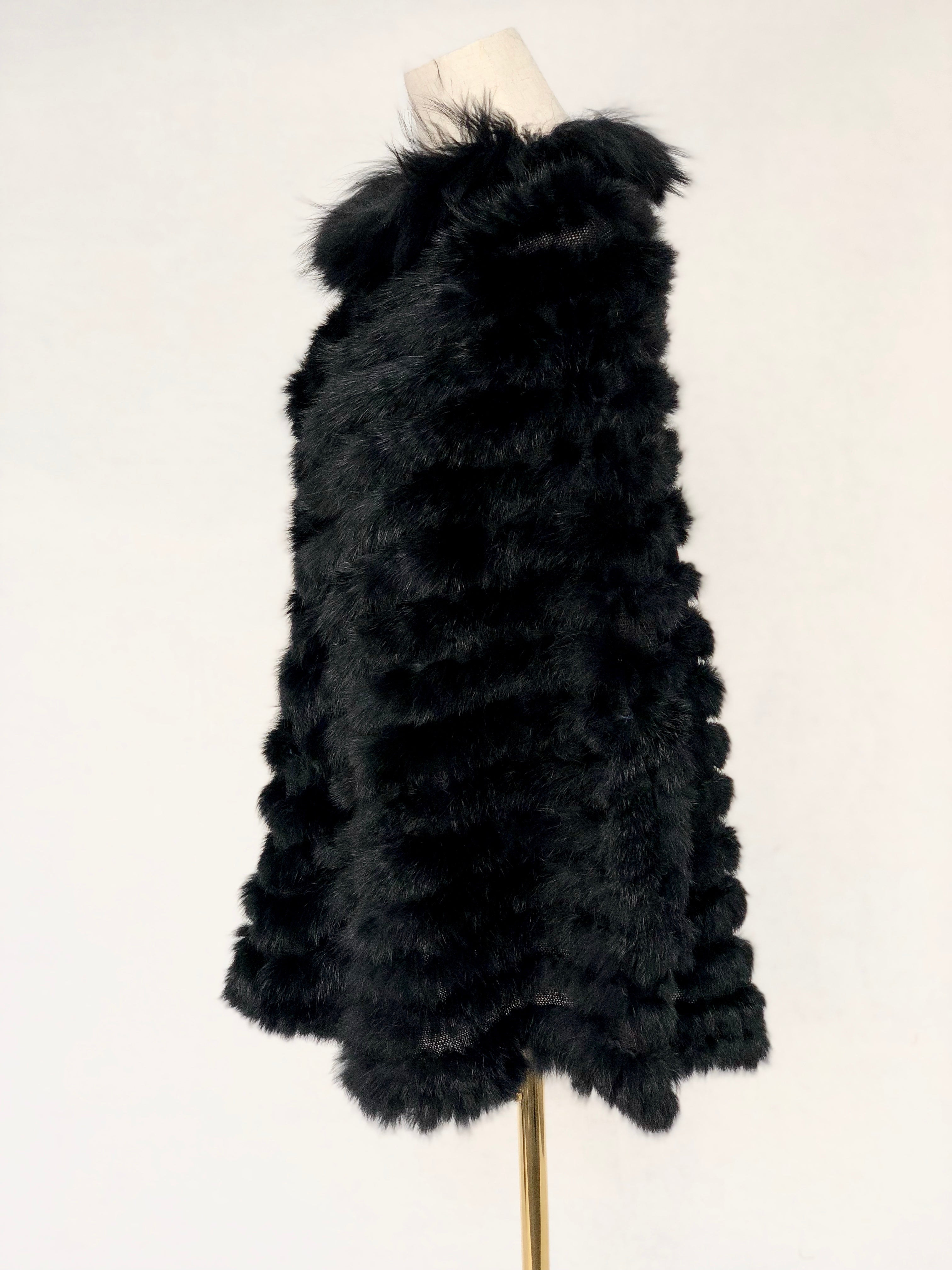 Women's Knitted Rabbit Fur Cape with Fox Fur Collar - Luxurious Winter Accessory