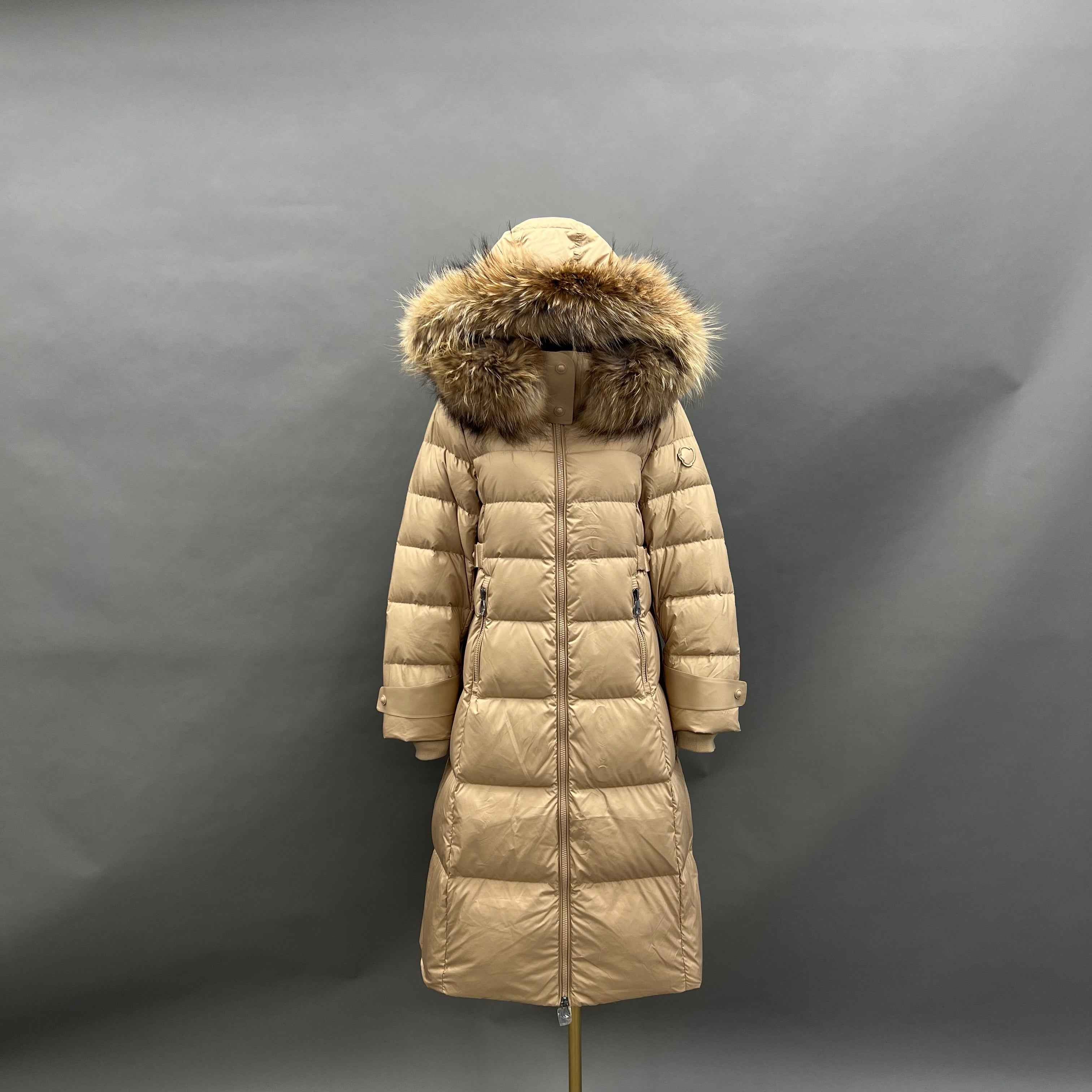 Women's Long Down Parka with Fox Fur - Trimmed Hood