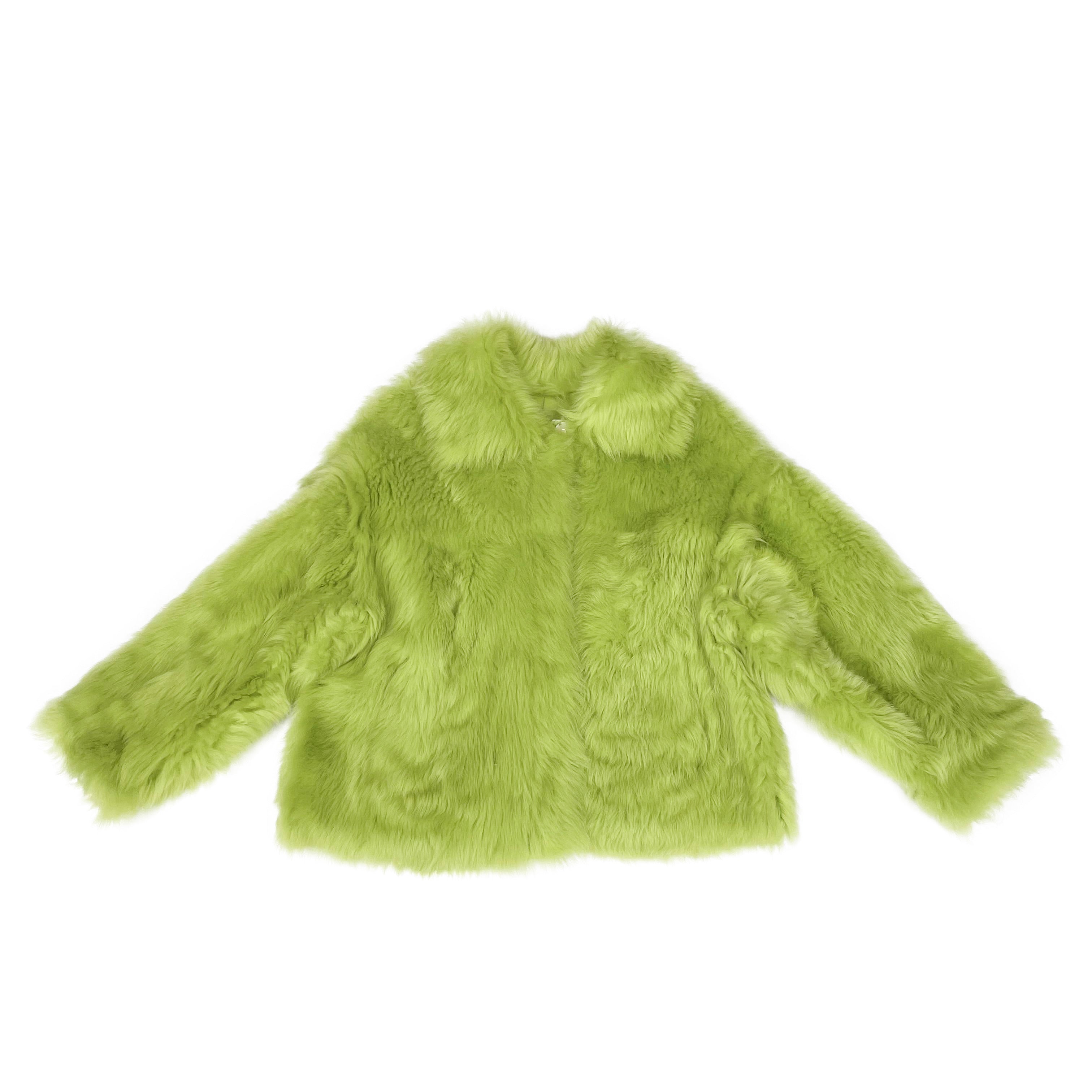 Women's Lime Green Toscana Shearling Jacket with Notched Lapel, Toggle Closure - Winter Warmth & Bold Statement Outerwear