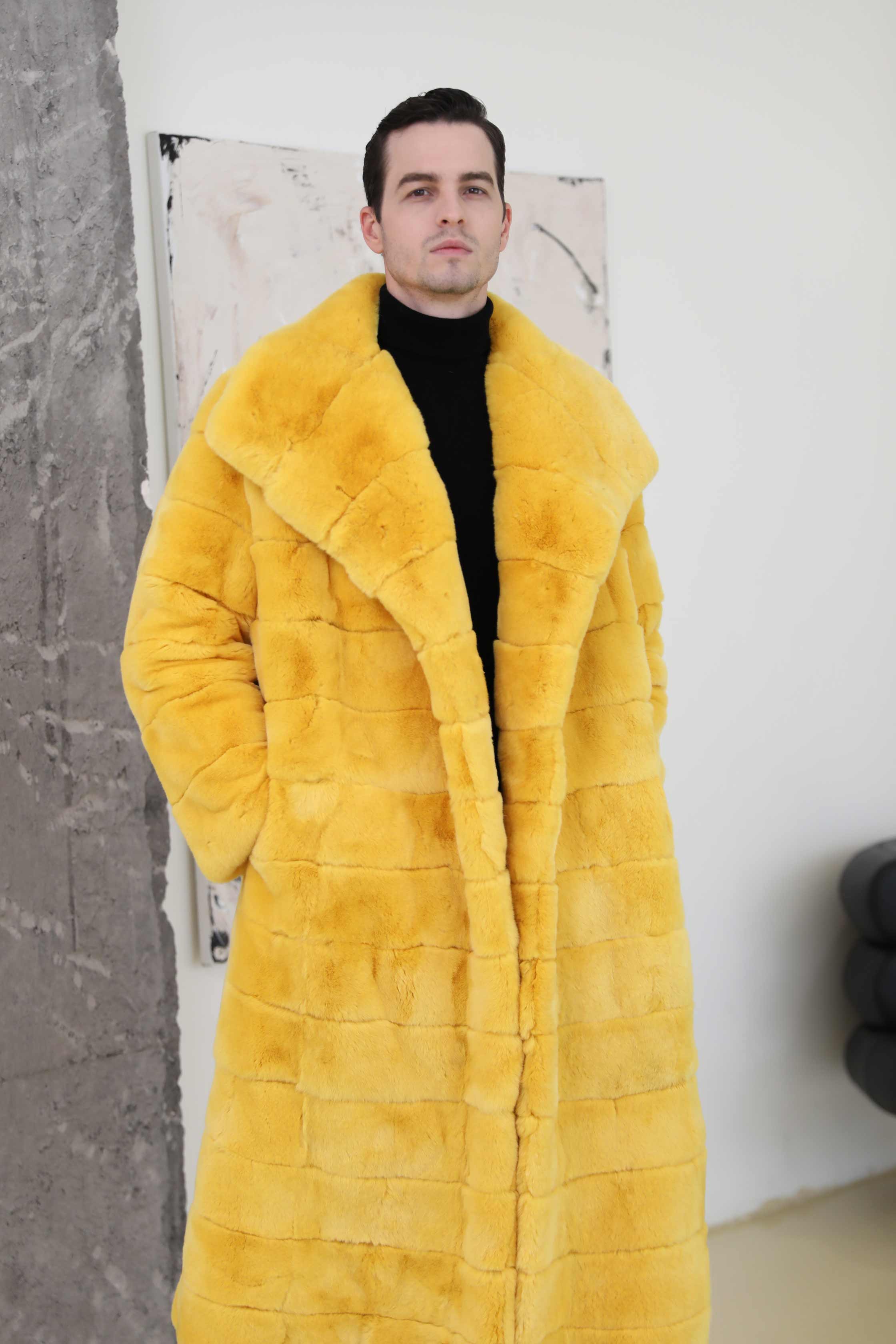 Winter Men's Lapel Soft Rabbit Fur Long Fashion Coat - Janefur