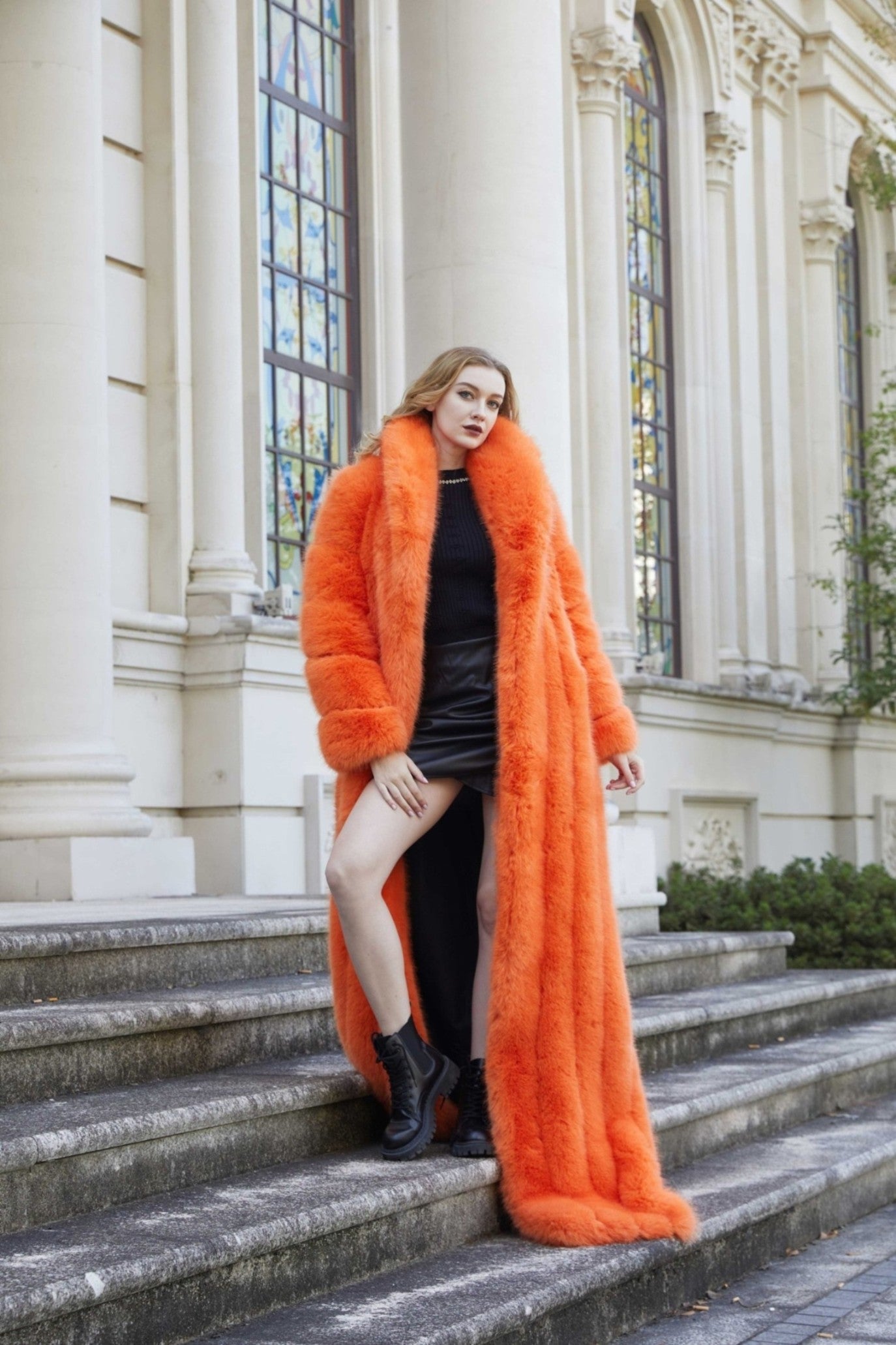 Women's Fox Eco Fur Faux Fur Extra Long Coat - Janefur