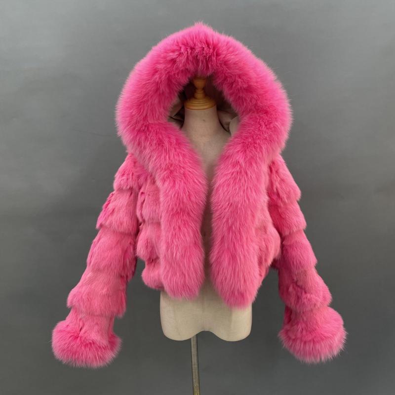 Luxury Women's Winter Short Fox Fur With Hooded Zipper Style Coat - Janefur