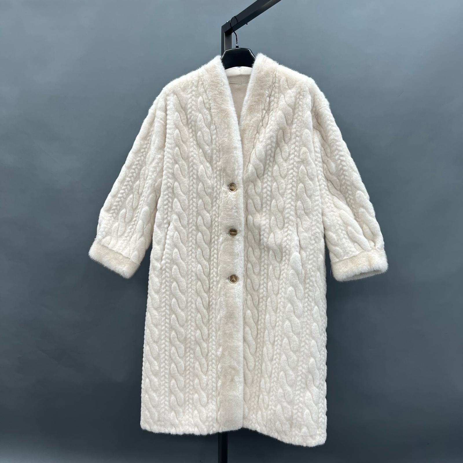 Women's Slim Elegant V-neck Long Faux Mink Jacket - Janefur