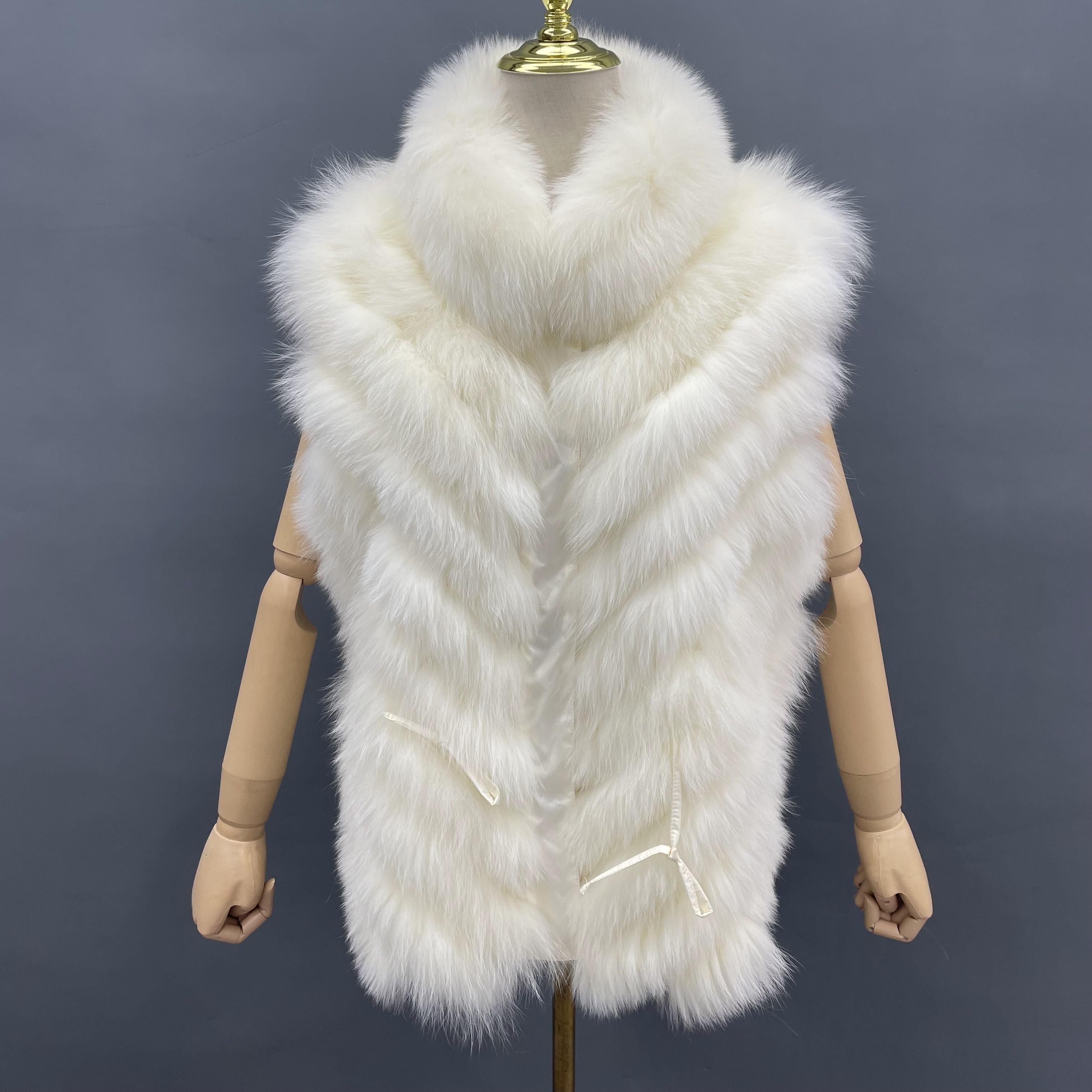 Double-Sided Fox Fur Diagonal Stripe Vest - Janefur