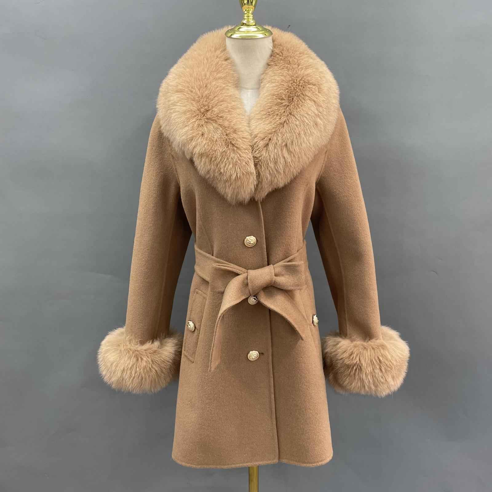 Double-Faced Fleece Coat for Women Elegant Notched Lapel Belted Double-Faced Wool Outer Jacket - Janefur