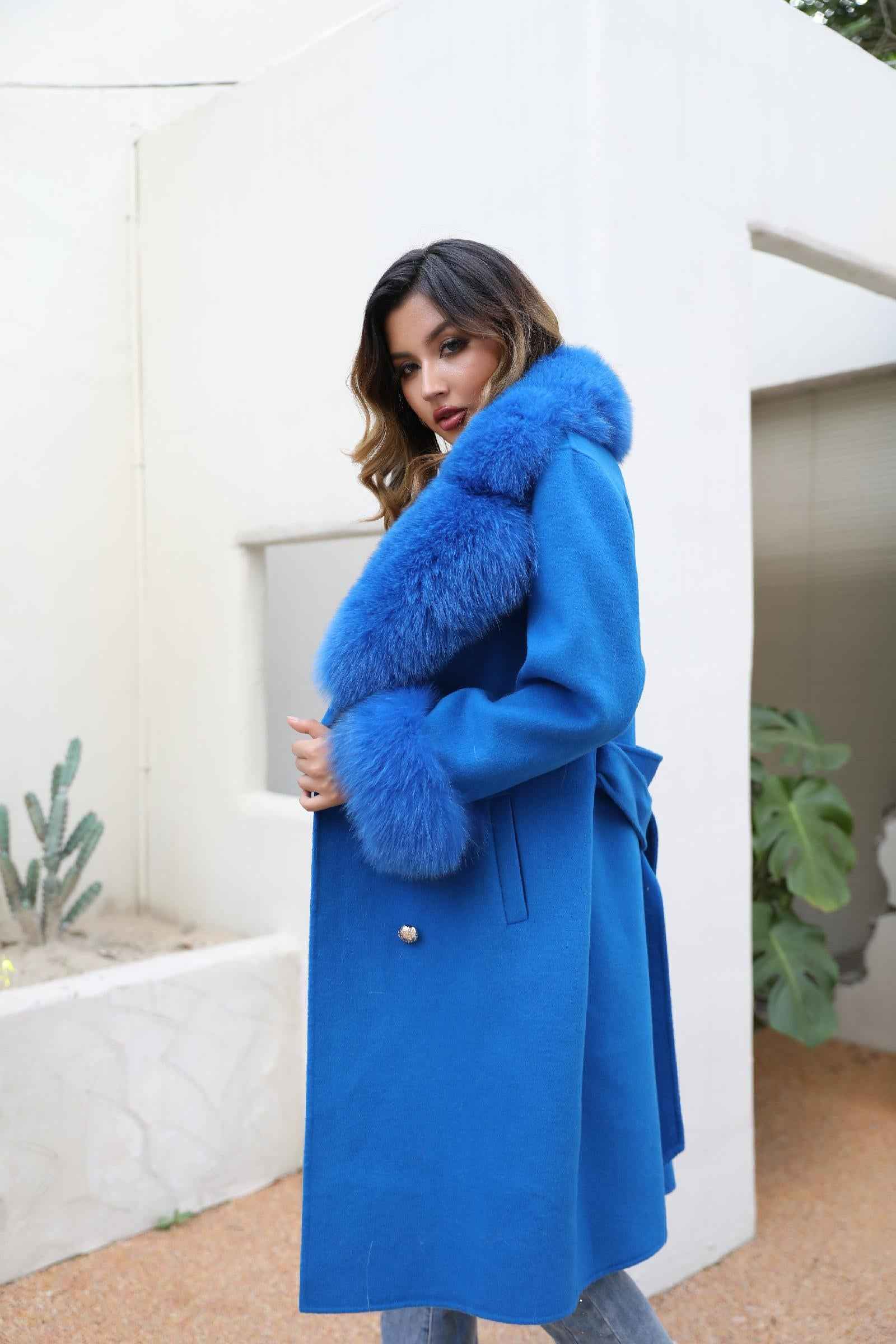 Suit Collar Double-faced Wool Fashion Coat Women's Long Cashmere Coat - Janefur