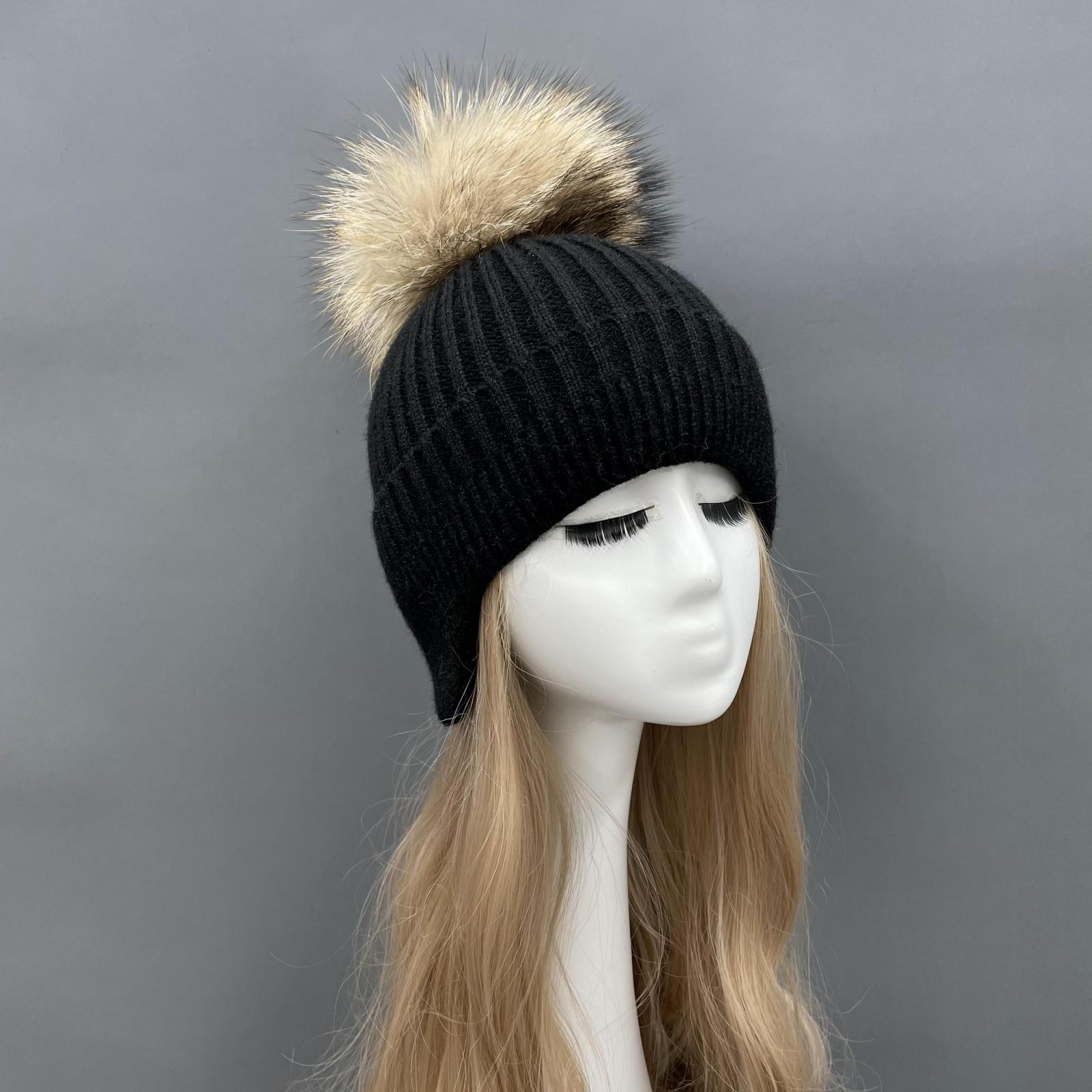 Warm Knitted Earmuff Hat Winter Women Fur Pom Pom Beanie Hat - Janefur