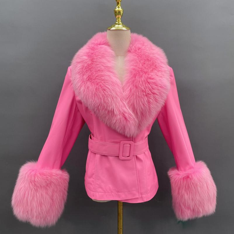 Fox Fur Collar Real Leather Women's New Fashion Jacket - Janefur